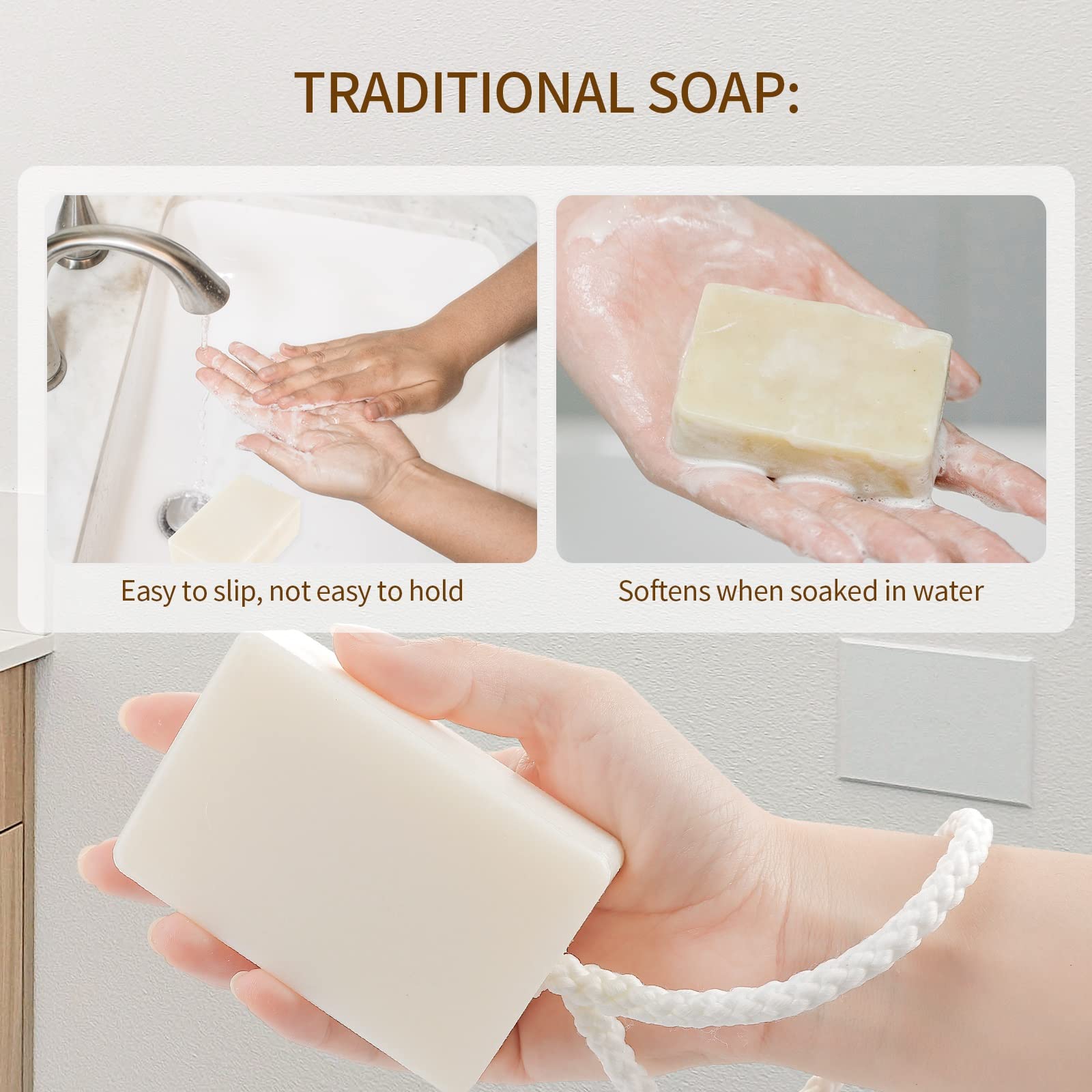 **IeBilif Natural Bar Soap for Men - 4 Pack Soap on a Rope (200g/7.05 Oz Each) - Moisturizing Body & Face Cleanser for Gym, Travel & Daily Use**