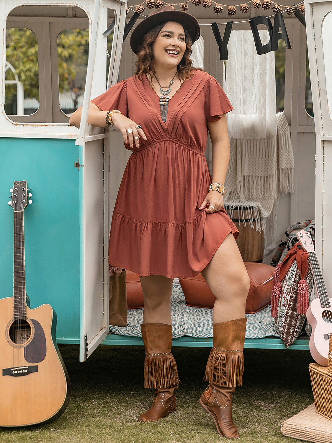 Stylish Plus Size Summer V Neck Dress for Women - Flattering & Comfortable Casual Wear for Beach, Parties, and Everyday Outfits