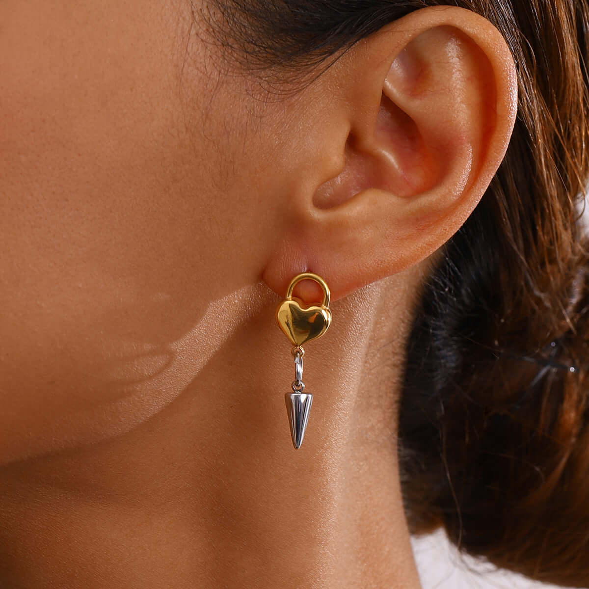Asymmetric Heart Cone Chain Drop Earrings for Women - Trendy Boho Dangle Earrings | Perfect for Valentine's Day, Date Night & Party Jewelry Gift (JDE013)