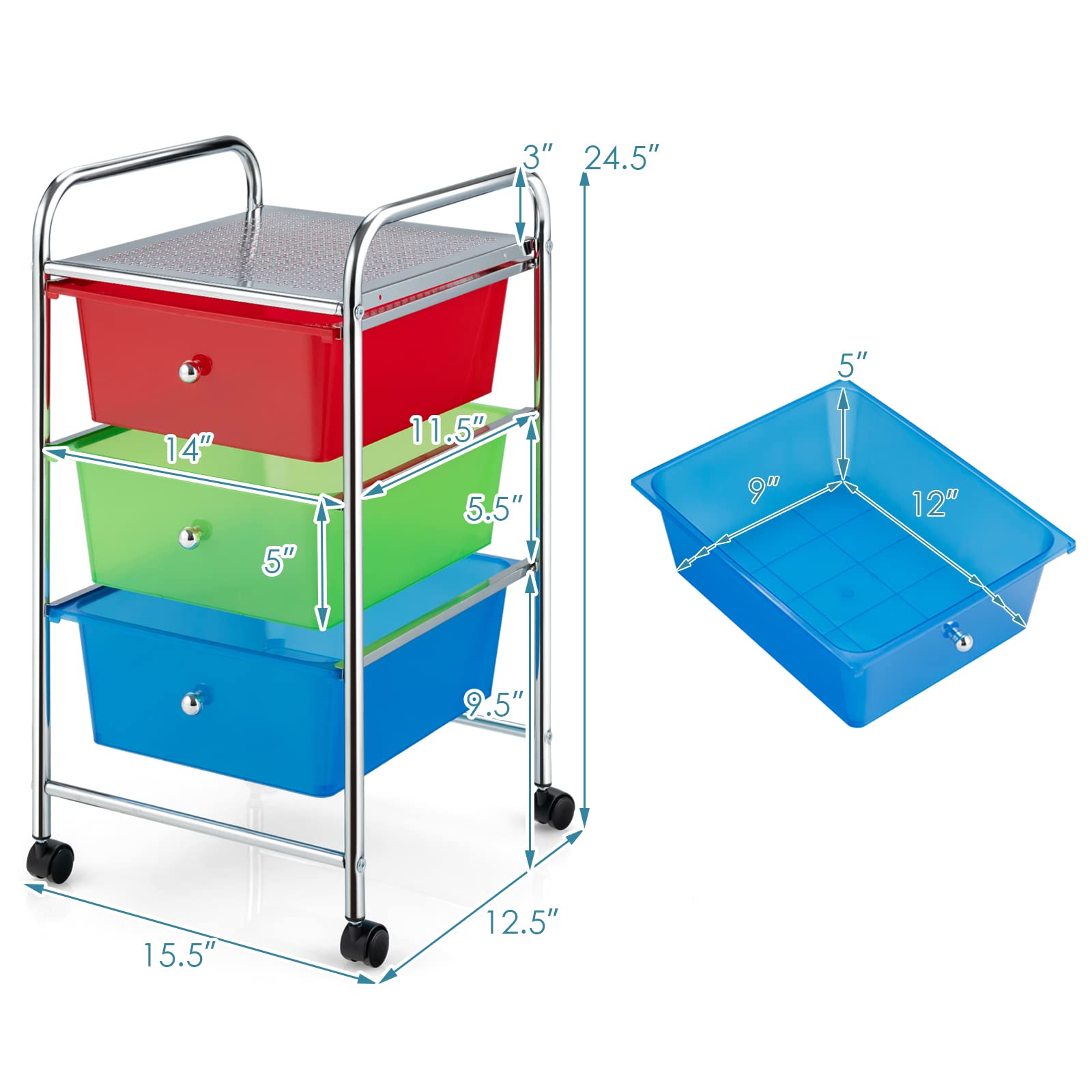 GOFLAME 3-Drawer Rolling Storage Cart with Mesh Top, Handle & Lockable Wheels - Mobile Organizer for Home, Office, Kitchen, Bathroom & Dorm Room - Perfect for Office Supplies, Beauty Products & Craft Storage