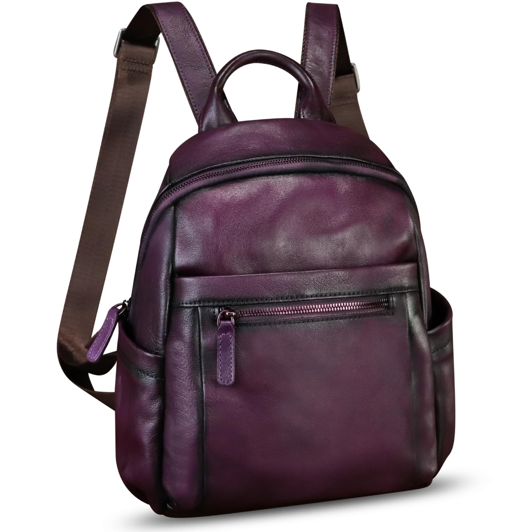IVTG Genuine Leather Backpack for Women - Vintage Handmade Retro Satchel Daypack, Casual Purse & Knapsack (Purple) | Perfect for Work, Travel & College