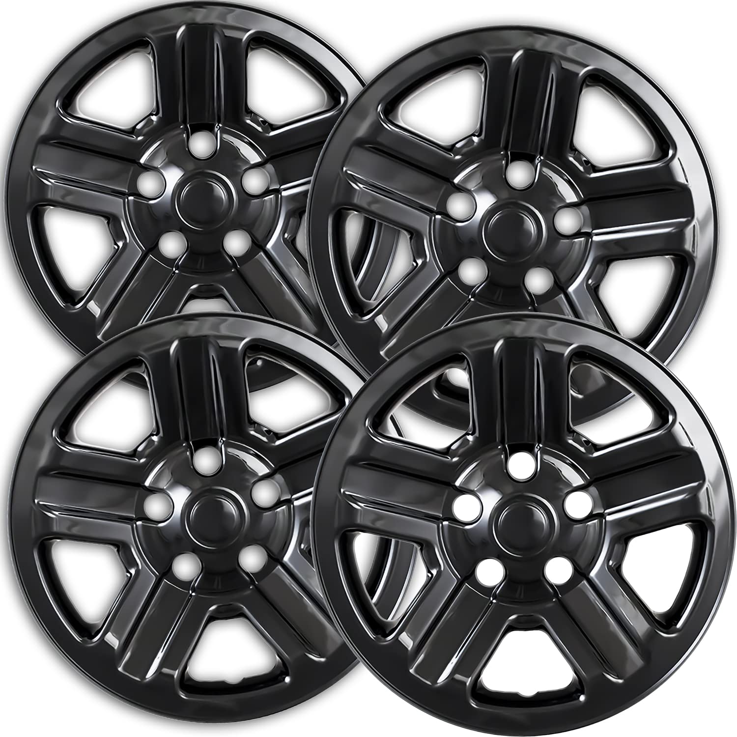 OxGord 16 Inch Wheel Skins for 2007-2018 Jeep Wrangler JK (Set of 4) - Gloss Black ABS Wheel Covers - Replacement Tire Caps for Enhanced Style & Protection - Perfect for Off-Road Adventures & Daily Commuting