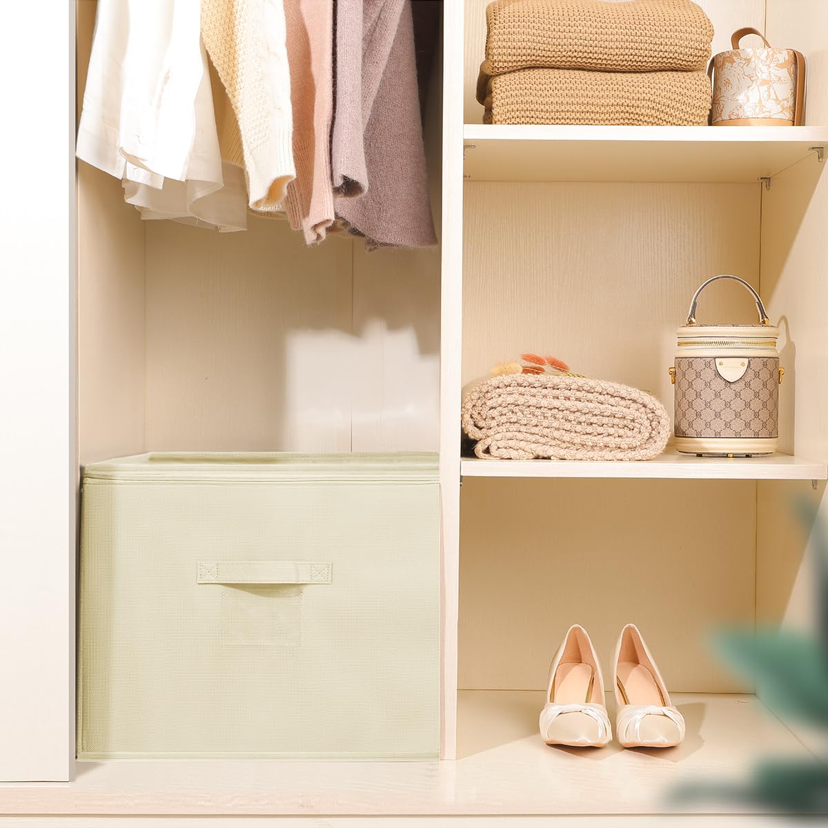 DIMJ 2-Pack Foldable Shoe Organizer for Closet & Entryway - Space Saving Shoe Storage Holder Fits 24 Pairs of Boots, Heels & Sneakers (Beige) - Perfect for Small Spaces, Apartment Living & Closet Organization