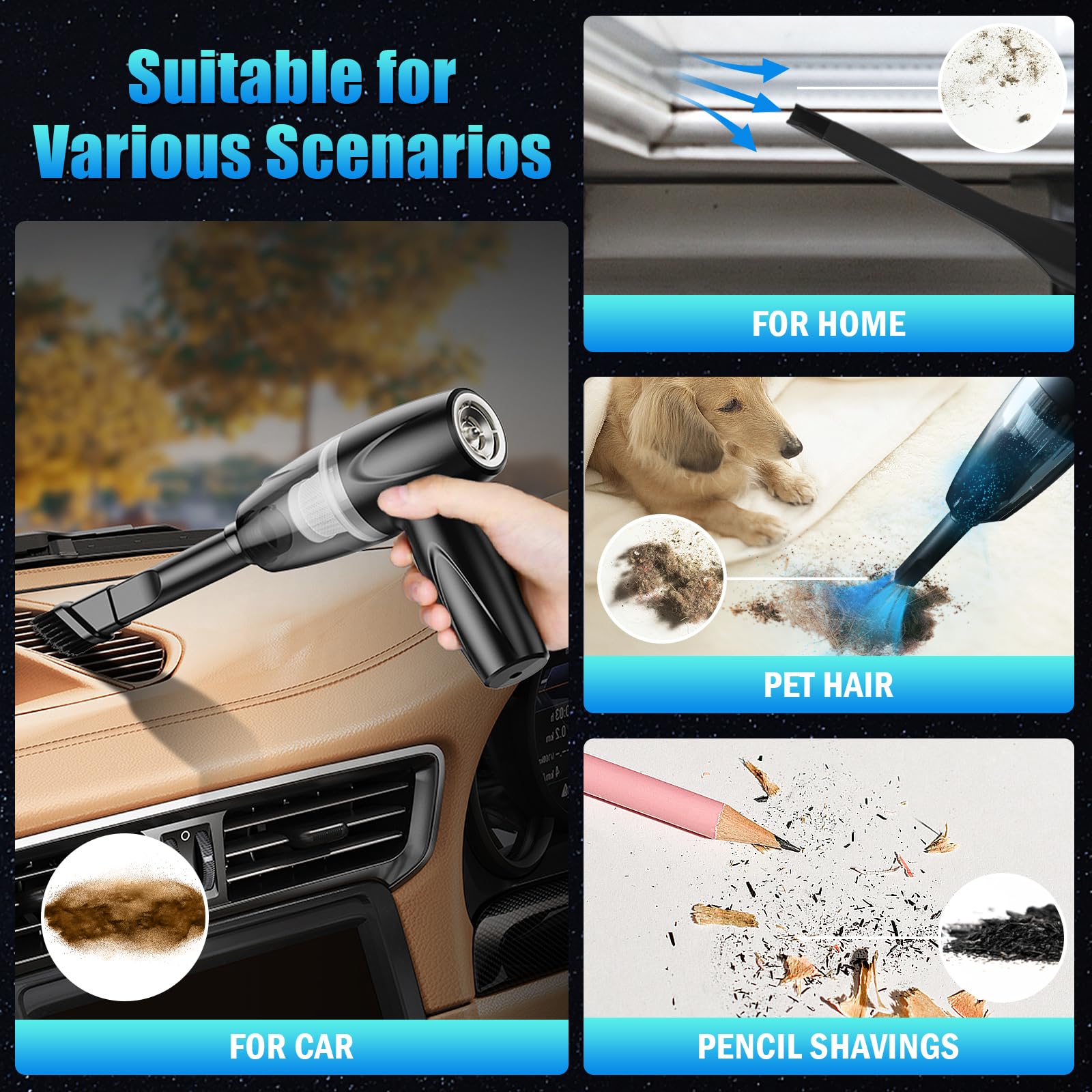 Howtine Cordless Vacuum Cleaner 9000Pa, Handheld USB Rechargeable for Home & Car Cleaning