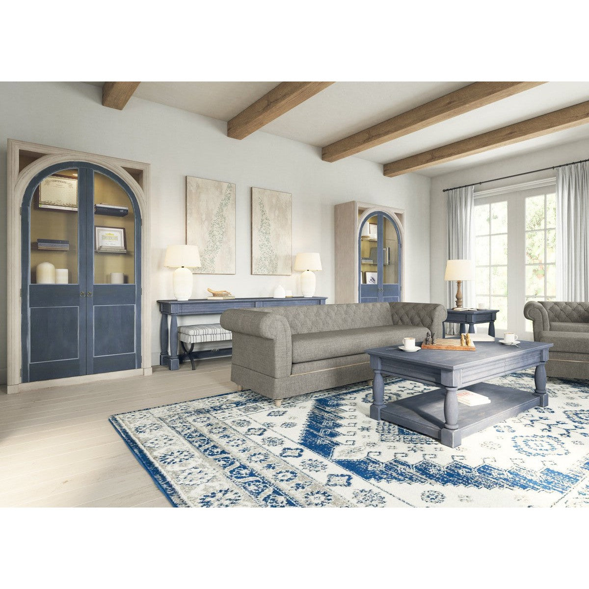 Blue and White Alcove Display Cabinet - Perfect for Living Room, Dining Room & Home Decor