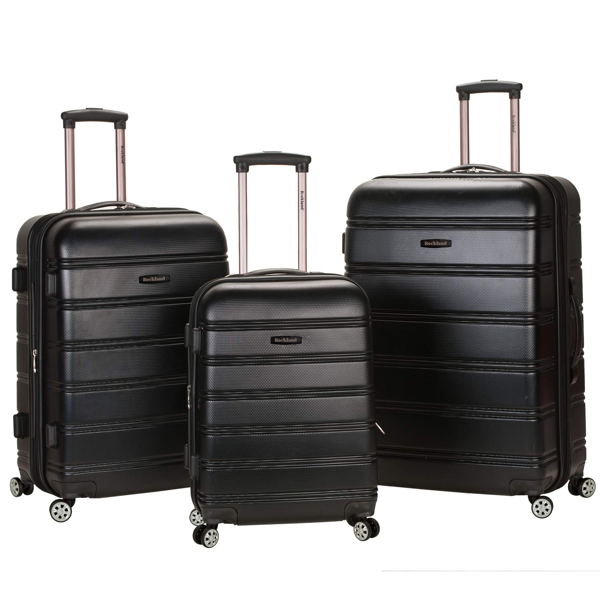 Rockland Melbourne Expandable Hardside Spinner Luggage Set - 3-Piece (20/24/28 Inch) Black Suitcase for Travel, Business Trips & Family Vacations | Durable Lightweight Carry-On & Checked Bags