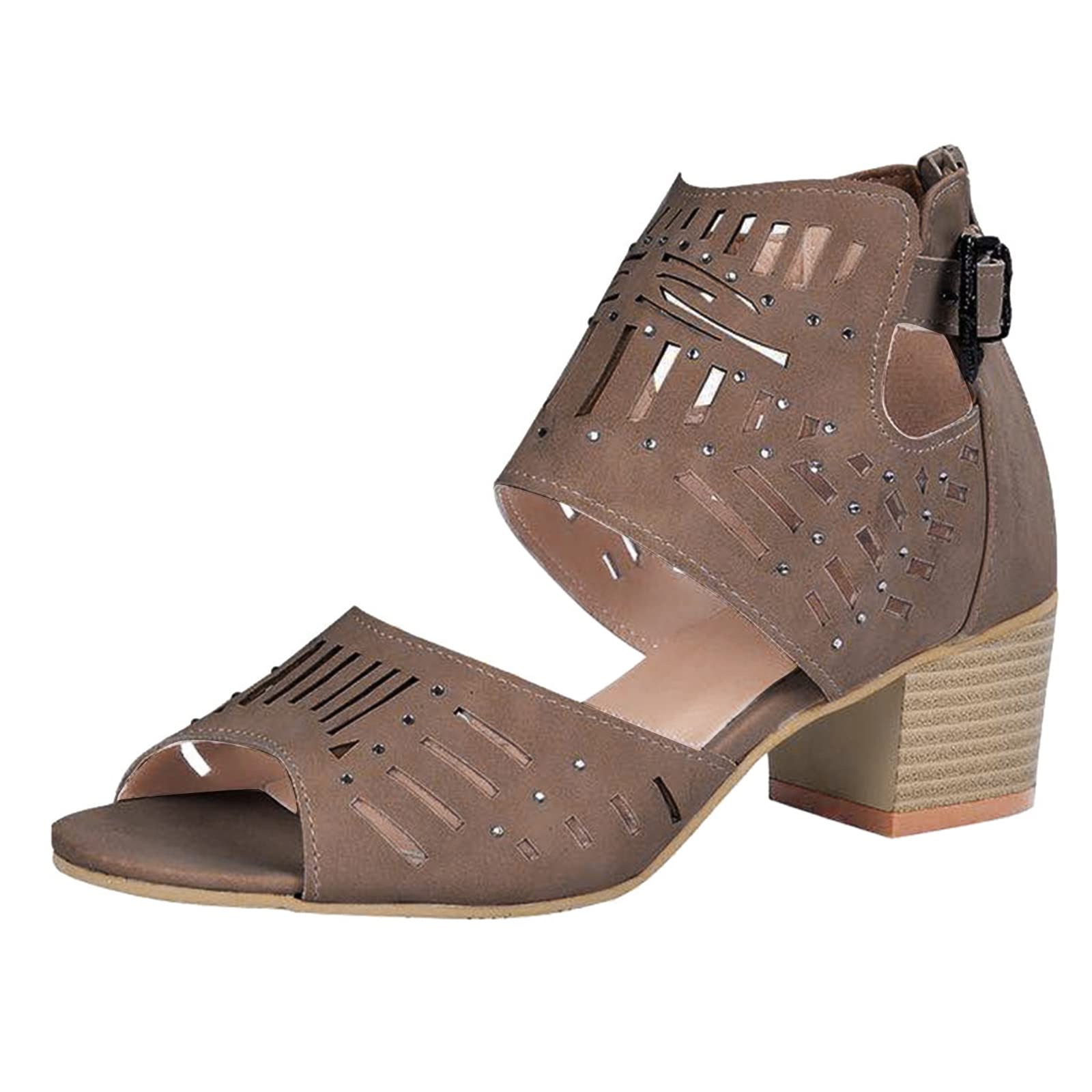 Women's Chunky Heel Slide Sandals - Open Toe Fish Mouth Buckle Casual Sandals for Summer, Beach, and Everyday Wear