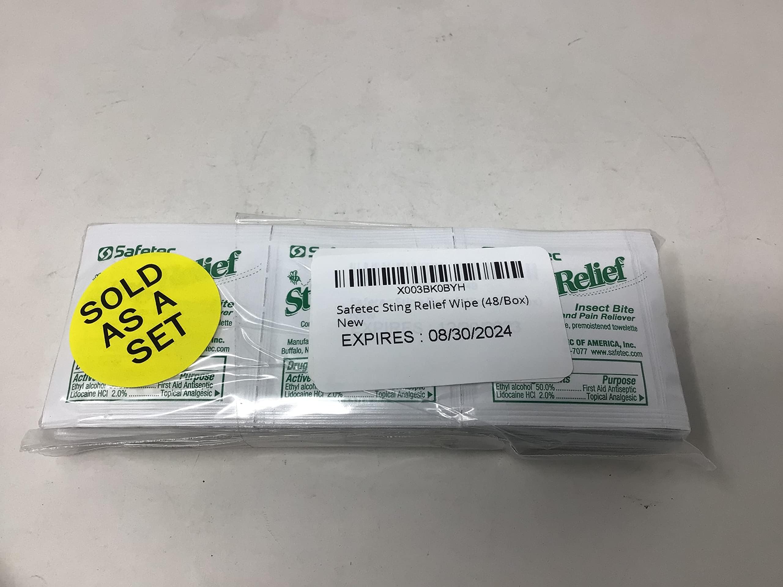 Safetec Sting Relief Wipes - First Aid for Bug Bites & Stings - 48 Count Box | Instant Itch & Pain Relief for Outdoor Activities, Camping, and Hiking