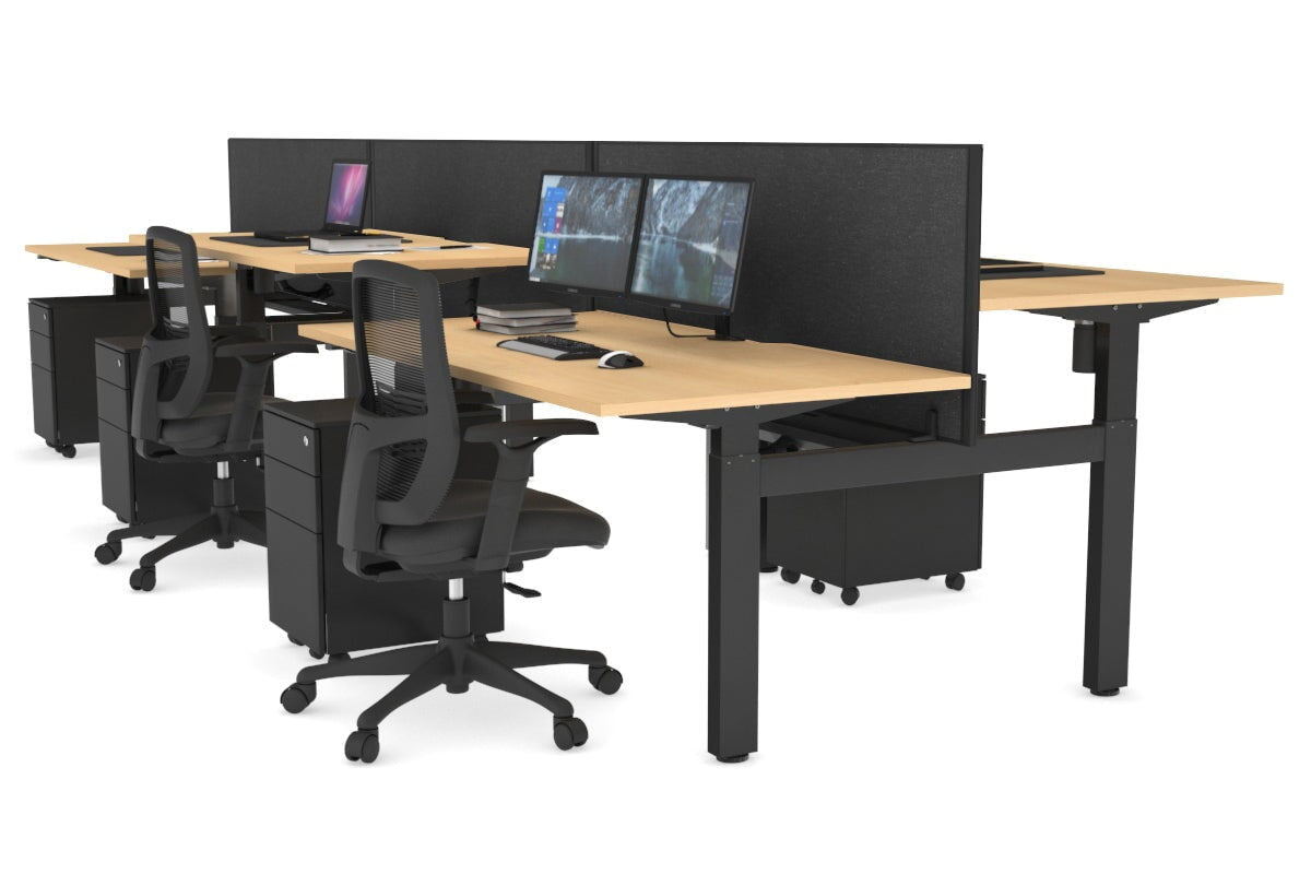 Adjustable 6-Person H Bench Workstation - Black Frame [1200L x 800W with Cable Management] for Office, Coworking Space & Conference Room