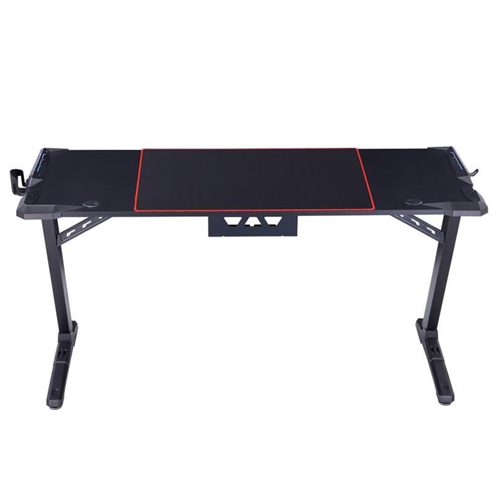 Almly Modern Black Metal Gaming Desk with Built-in Outlets & USB Ports - Ergonomic Computer Desk for Home Office & Gaming Setup