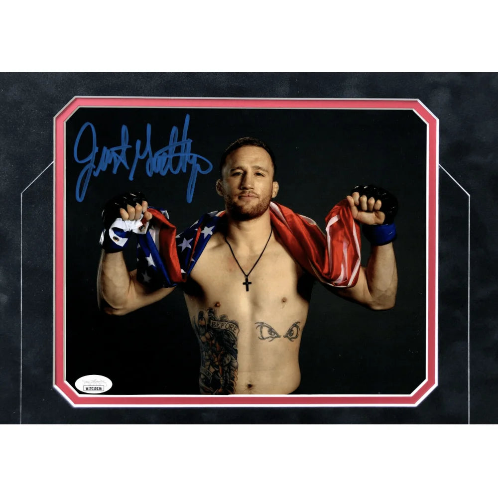 Justin Gaethje Signed UFC Framed 8x10 Photo Collage with JSA COA Autograph & USA Flag - Perfect for MMA Collectors, Sports Memorabilia Displays & Man Cave Decor