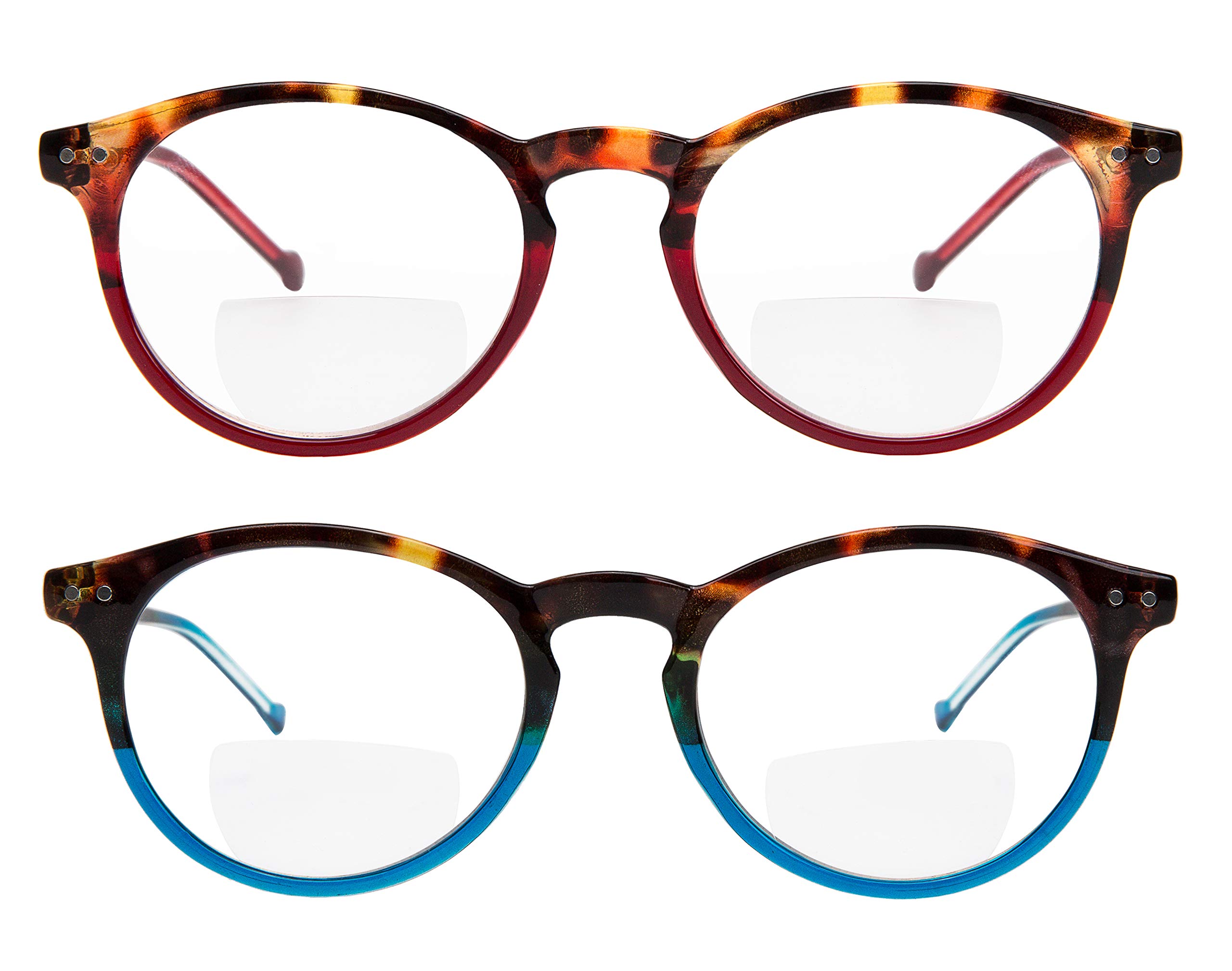 Yogo Vision Bifocal Reading Glasses 2 Pack - Lightweight Plastic Keyhole Spring Hinge Frames for Men & Women - Perfect for Reading, Crafts & Close Work
