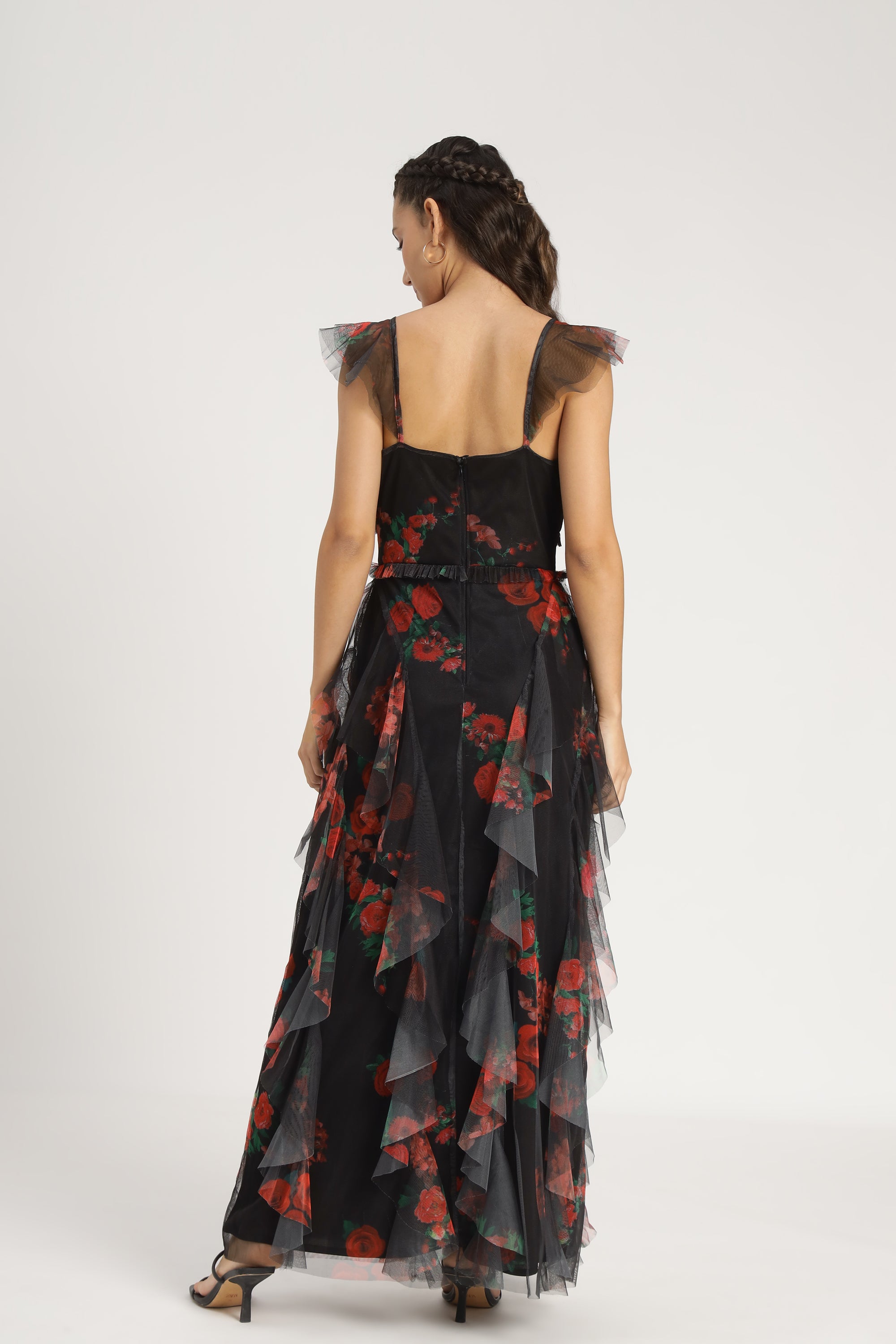Malin Maxi Dress - Black & Red Floral Print Long Summer Dress for Women | Beach Vacation, Wedding Guest, Party Outfit
