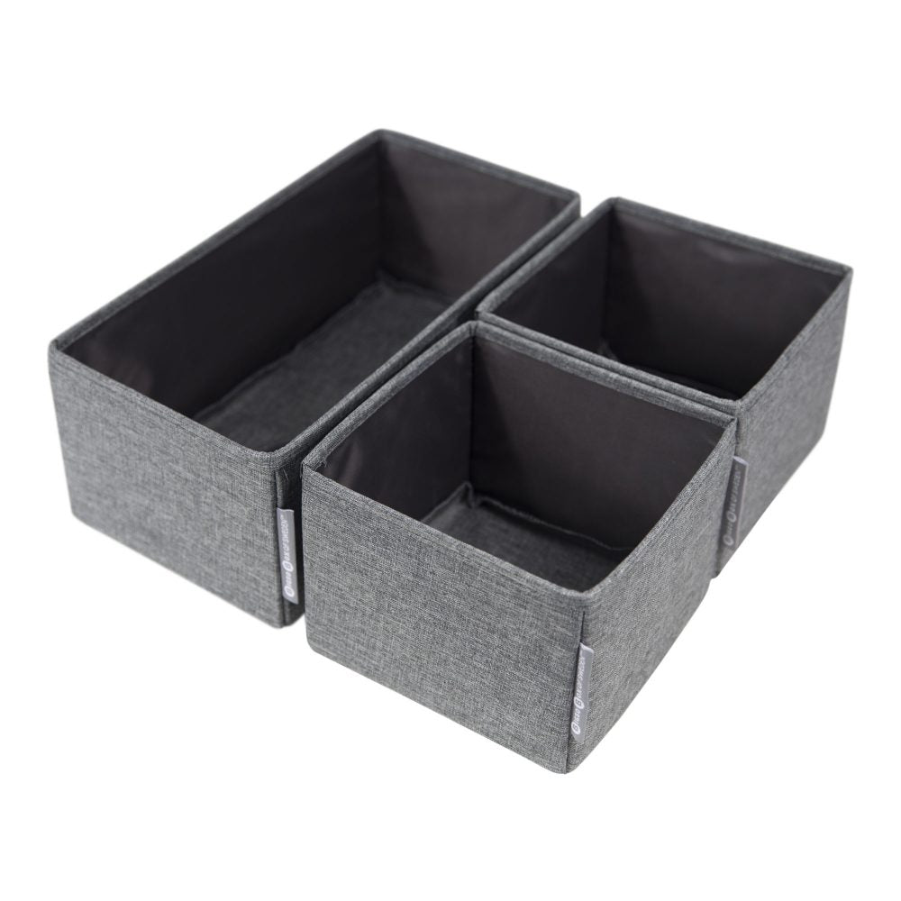 3-Piece Drawer Organizer Set - Space Saving Grey or Beige Storage Bins for Kitchen, Bathroom & Bedroom Organization