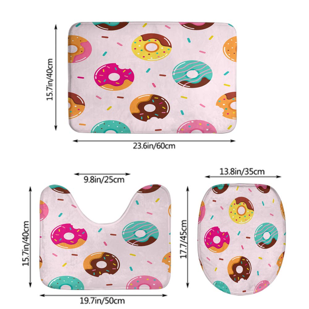 Sweet Chocolate Donut Bath Mat Set - 3 Piece Non-Slip Bathroom Rug with Polka Dot Stars for Kids & Baby - Soft Anti-Skid Toilet Seat Cover & Floor Mat for Nursery, Kids' Bathroom Decor