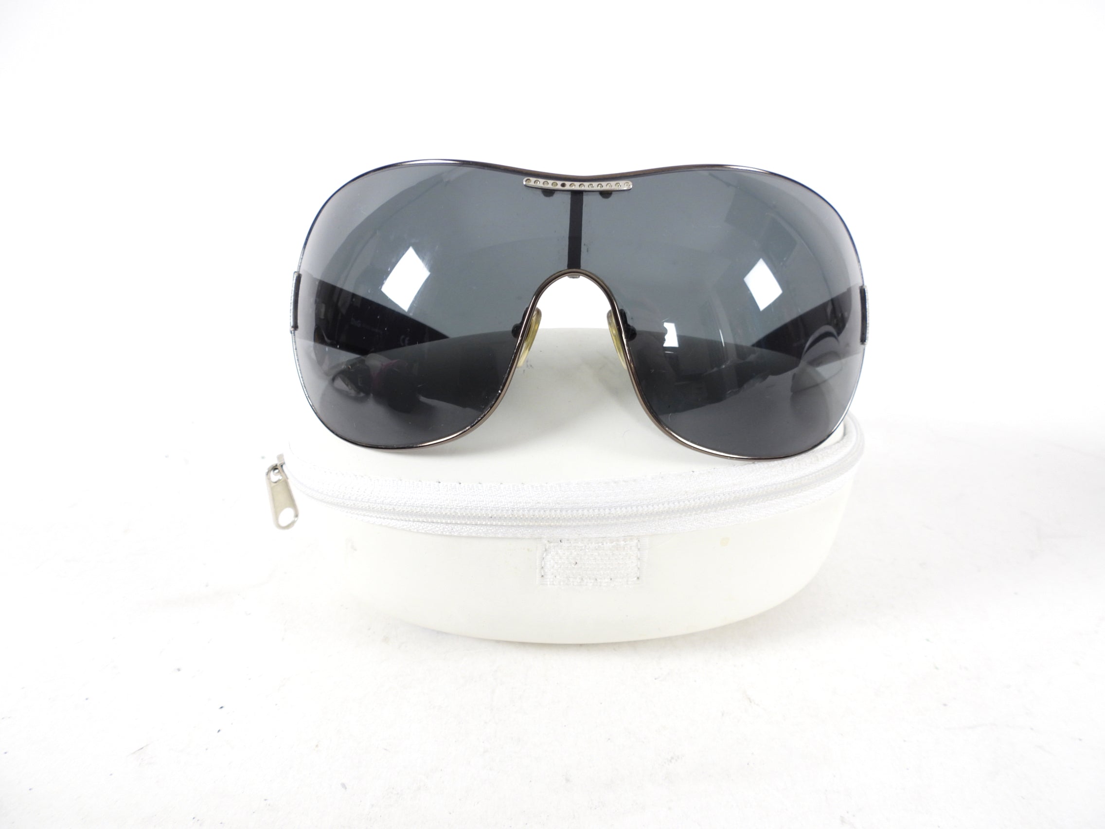 D&G Dolce and Gabbana Crystal Embellished Shield Wrap Sunglasses for Women - Luxury Designer Shades for Summer, Beach & Outdoor Fashion