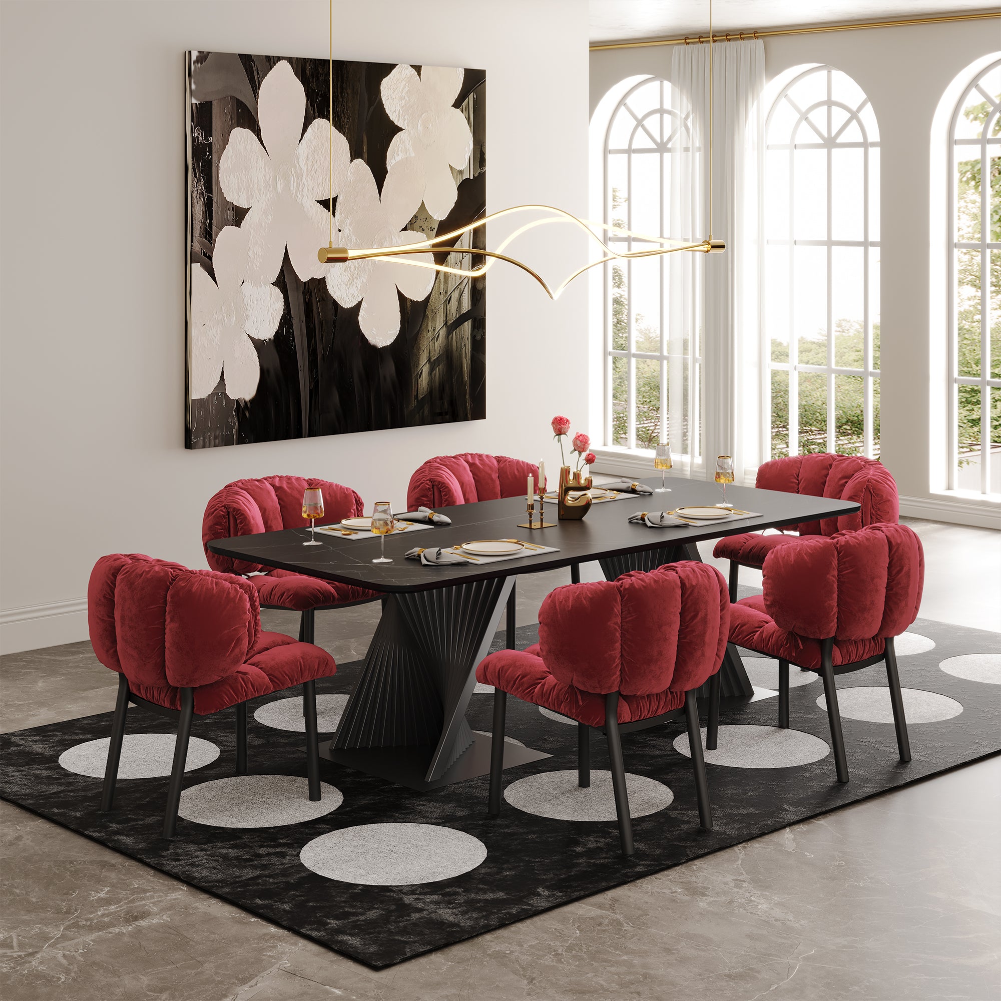 Velvet Dining Side Chair - 1 PC Upholstered Accent Chair in Red or Green - Perfect for Kitchen, Dining Room, or Home Office Seating