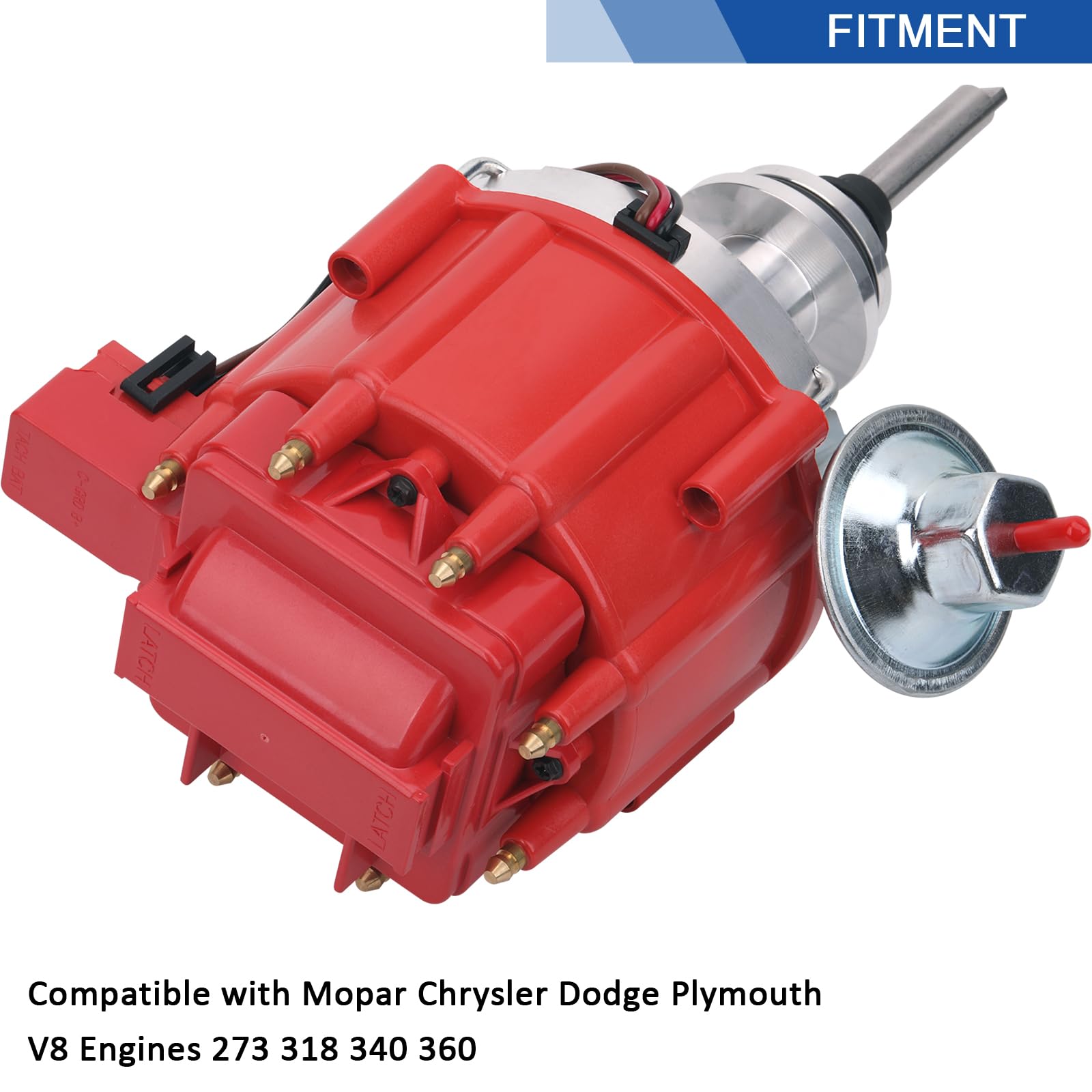 High Performance HEI Ignition Distributor 65k Volt Coil 7500 RPM - Compatible with Mopar, Chrysler, Dodge, Plymouth V8 Engines 273 318 340 360 Small Block - One-Wire Installation Red Cap Replacement PC6006 JM6513 - Perfect for Street Racing & Engine Upgrades