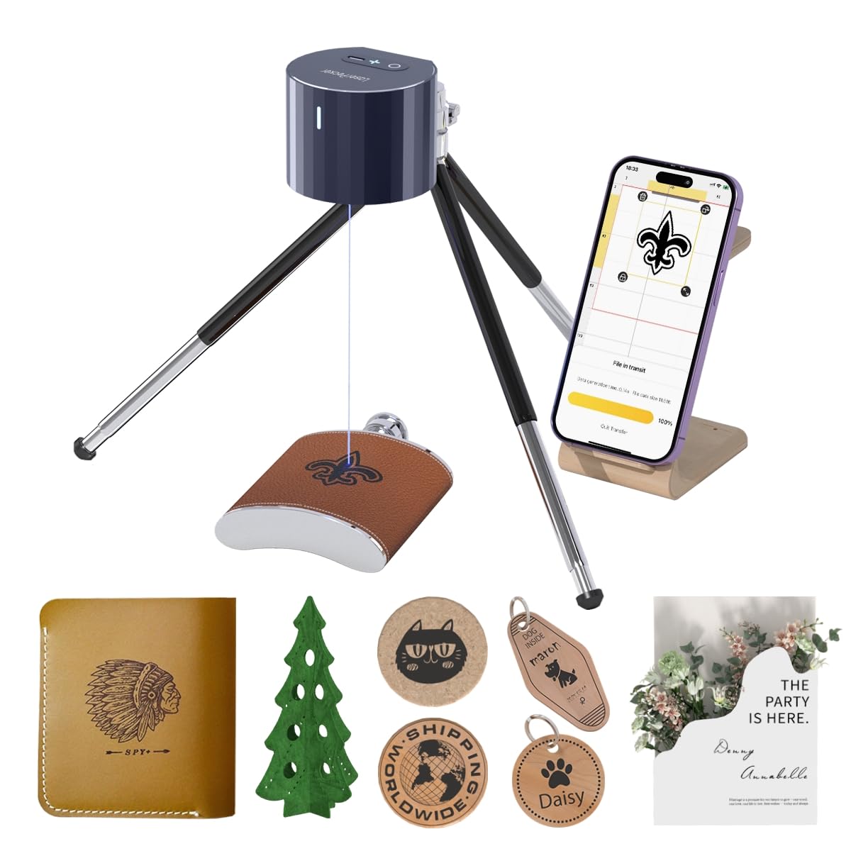 LaserPecker LP1 Pro Laser Engraver - Portable Mini Laser Engraving Machine for Wood, Leather, Felt | 190g Lightweight | 10,000+ Hours Lifespan | Safety Glasses Included | Perfect for DIY Crafts, Home Decor & Personalized Gifts
