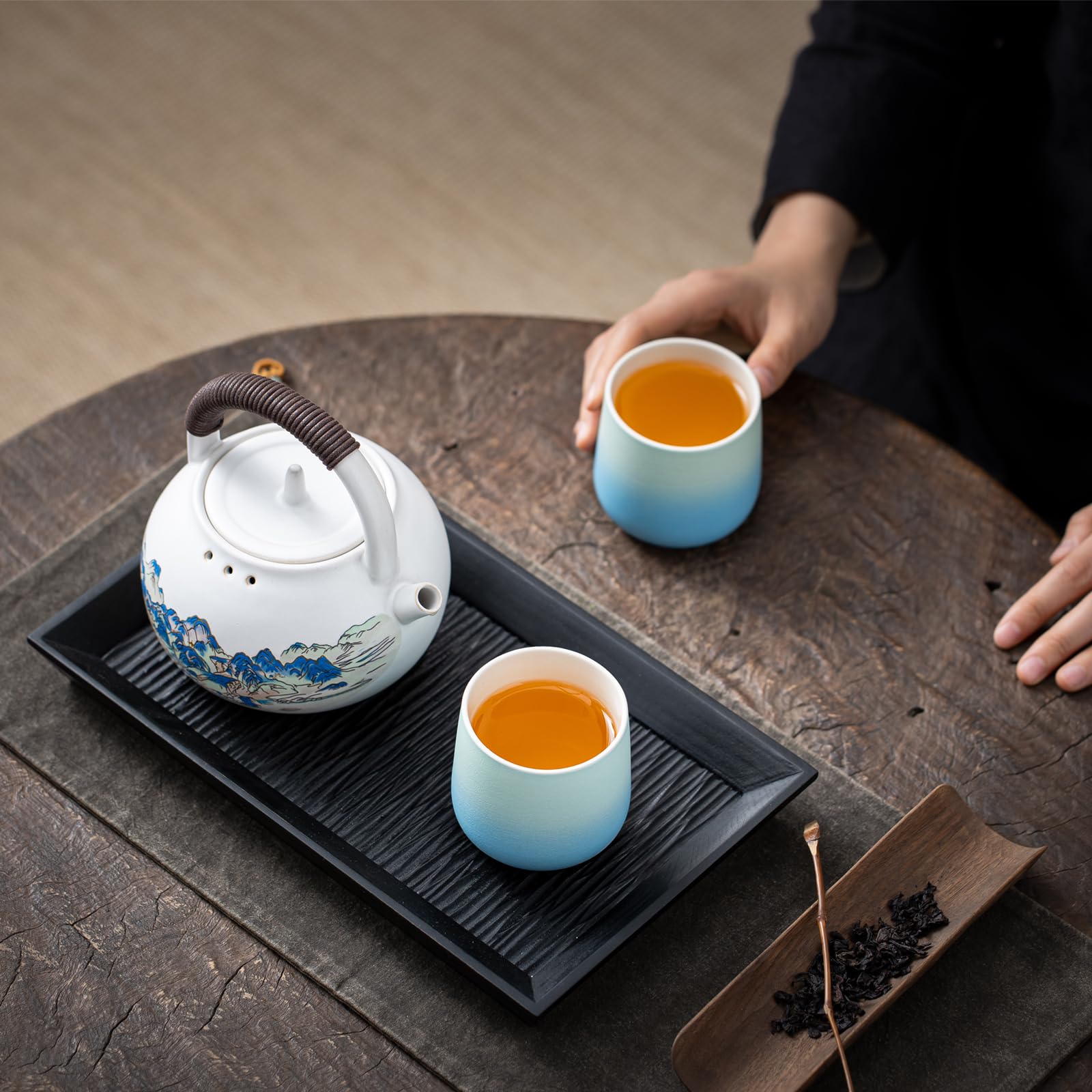 TEANAGOO Japanese Tea Cup Set of 4 - 7.2Oz (205ml) Ceramic Blue White Gradient Cups - Traditional Asian Tea Cups Without Handles - Perfect for Japanese Tea Ceremony, Matcha, Chinese Tea, Home Decor & Gift Giving
