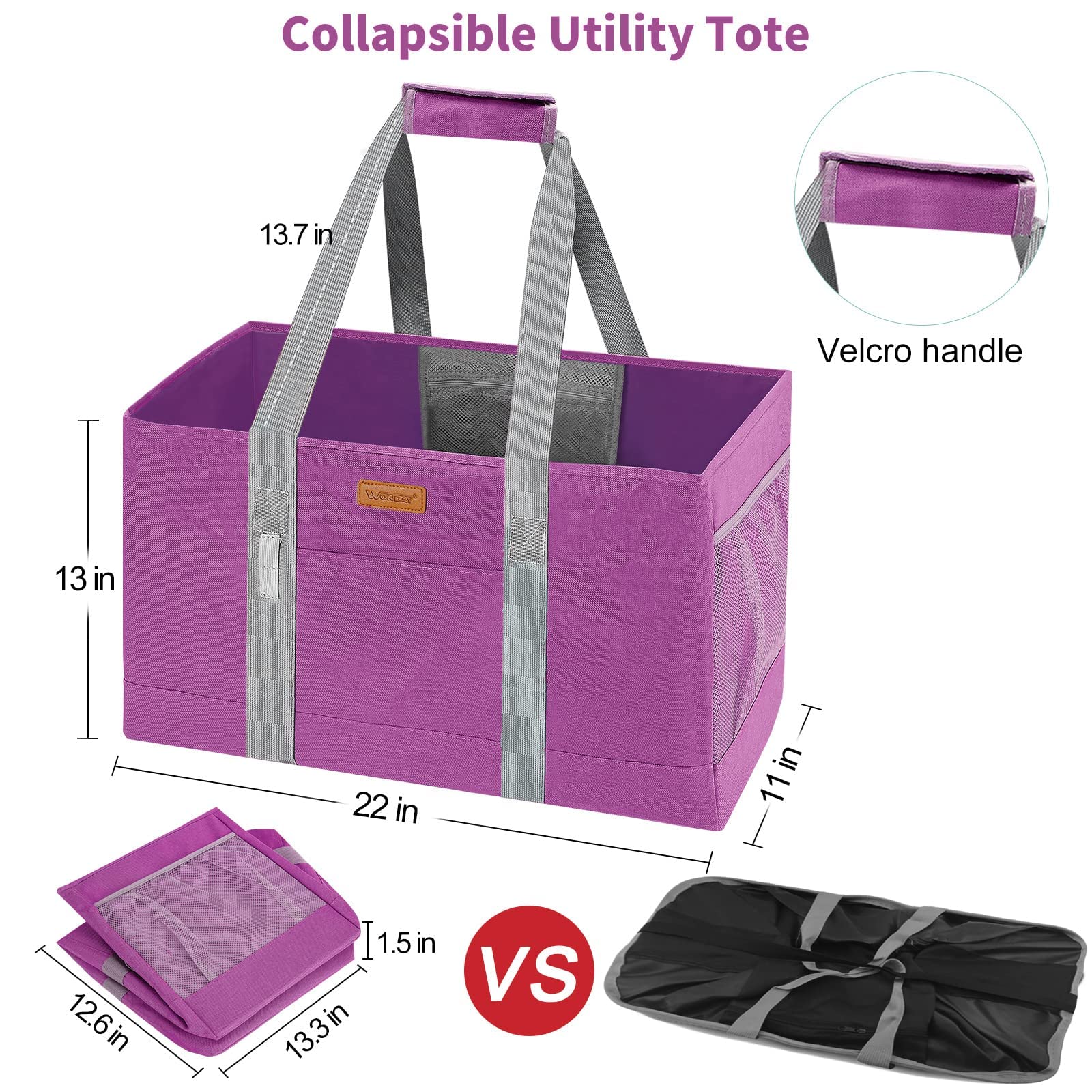 WONDAY Extra Large Reusable Grocery Bags - Foldable Utility Tote for Women, Heavy Duty Shopping Bags for Groceries, Storage, Picnic, Beach & Pool | Perfect for Eco-Friendly Shopping, Travel & Outdoor Activities (Rose Red)