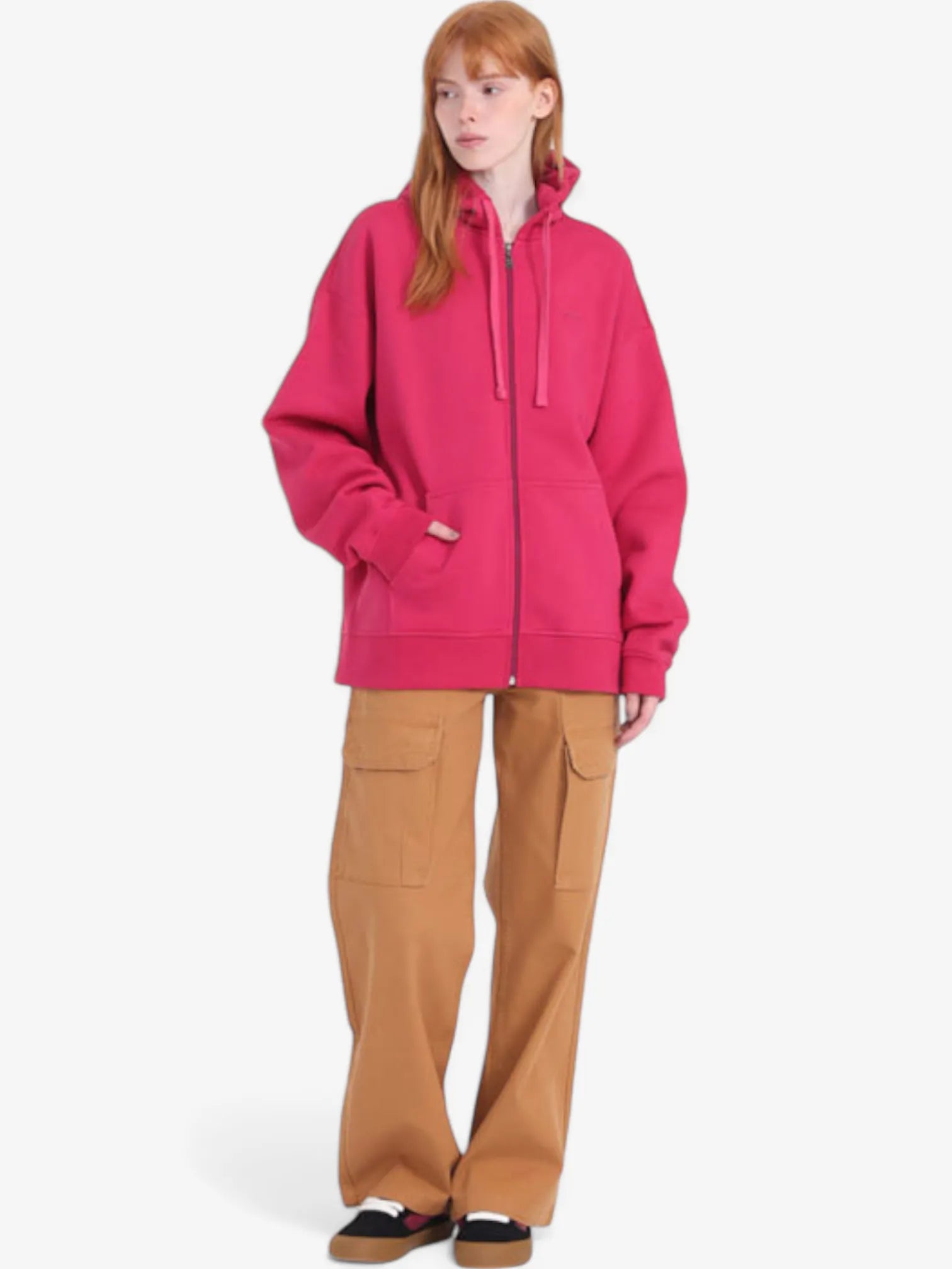Vans Women's Everyday OS Zip Hoodie - Lightweight Fleece Jacket for Casual Wear, Travel & Outdoor Activities (Fuchsia Pink)