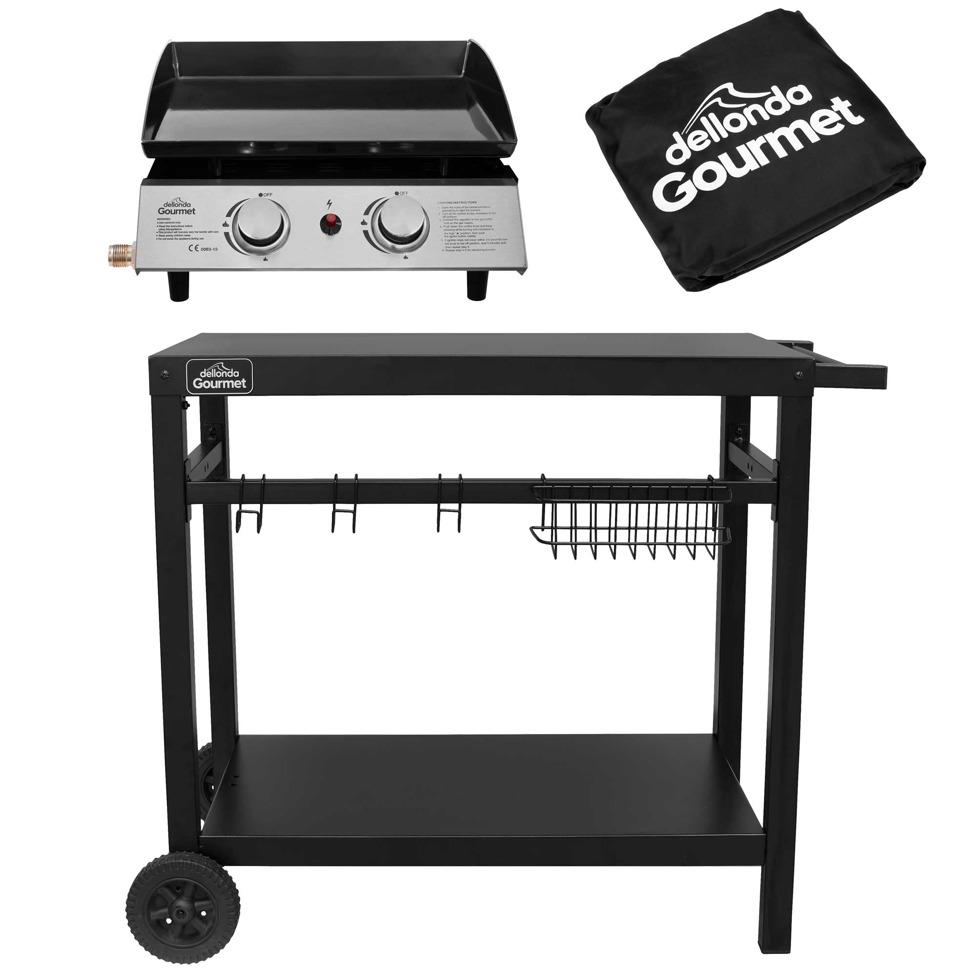 2 Burner Portable Gas Griddle 5kW Stainless Steel BBQ Grill with Cover & Trolley - Perfect for Outdoor Cooking, Camping, and Backyard Parties (Model DG249)