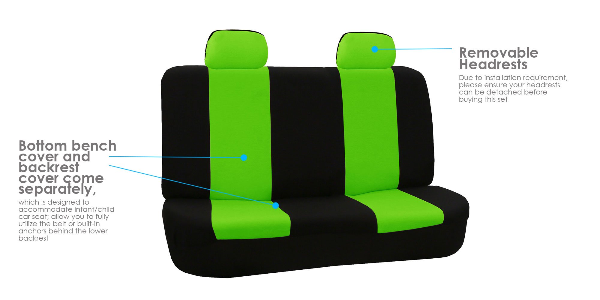 FH Group Universal Fit Car Seat Covers Full Set - Breathable Cloth Seat Protectors for SUV, Sedan & Van | Front Low Back & Solid Back Covers | Machine Washable Automotive Accessories | Perfect for Daily Commute, Road Trips & Family Protection (Green)