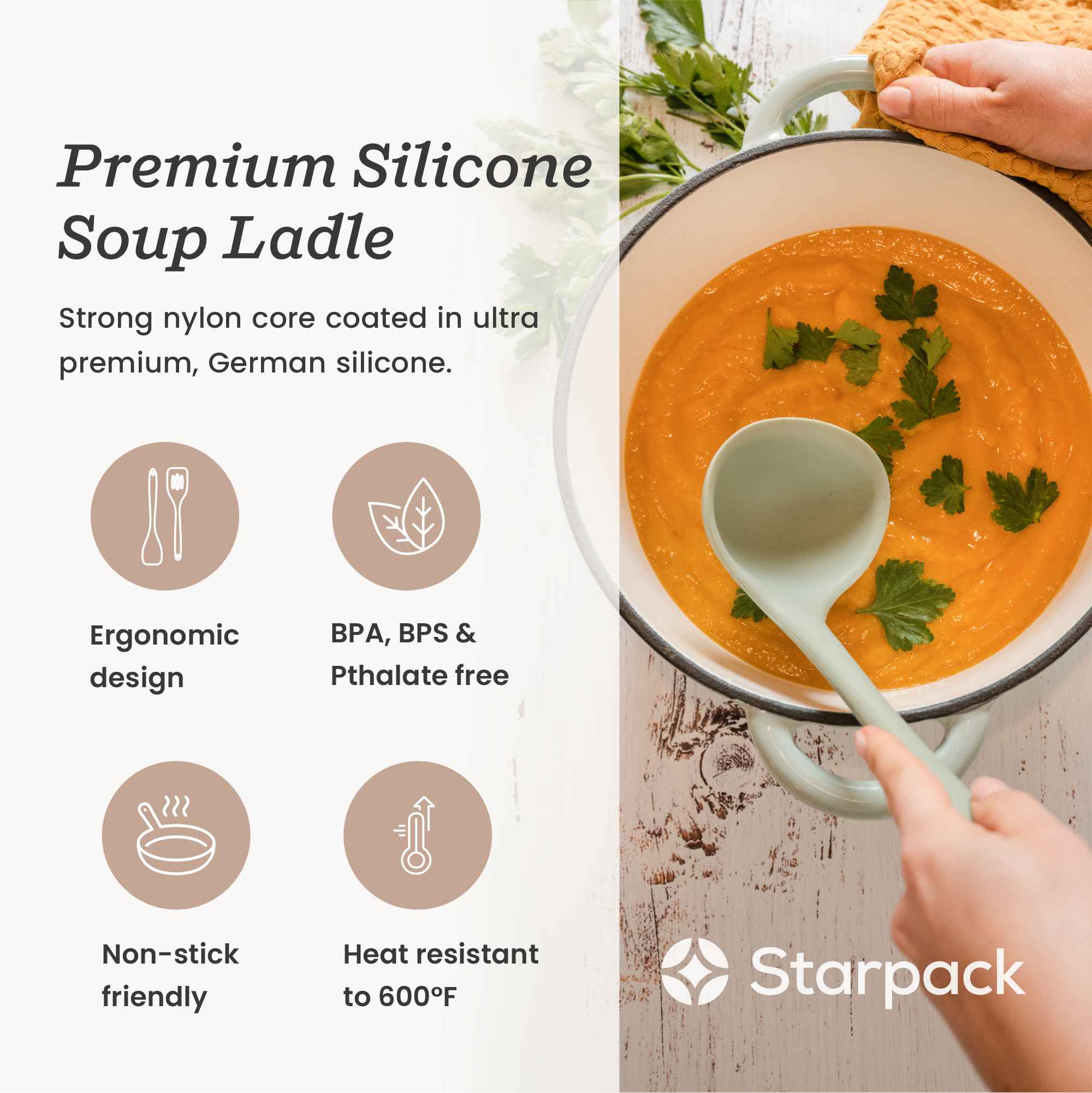 Premium Silicone Soup Ladle - Heat-Resistant, BPA-Free Kitchen Utensil for Cooking, Serving & Meal Prep - Perfect for Soups, Stews, Sauces & More