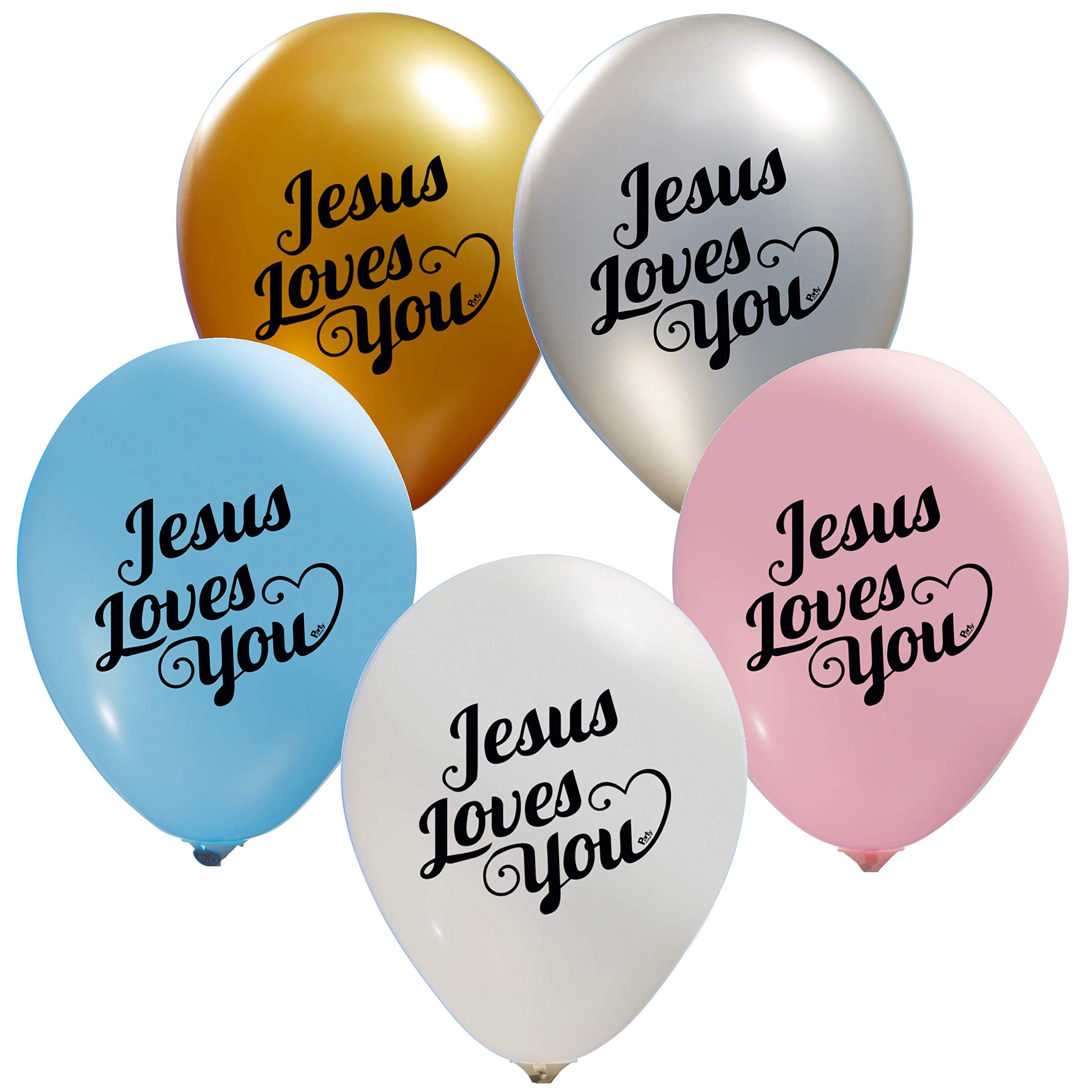 Jesus Loves You Balloons - 12 Inch Latex Balloons with 2-Sided Print (16 Pack) - Fill with Air or Helium for Birthday Parties, Baby Showers & Church Events