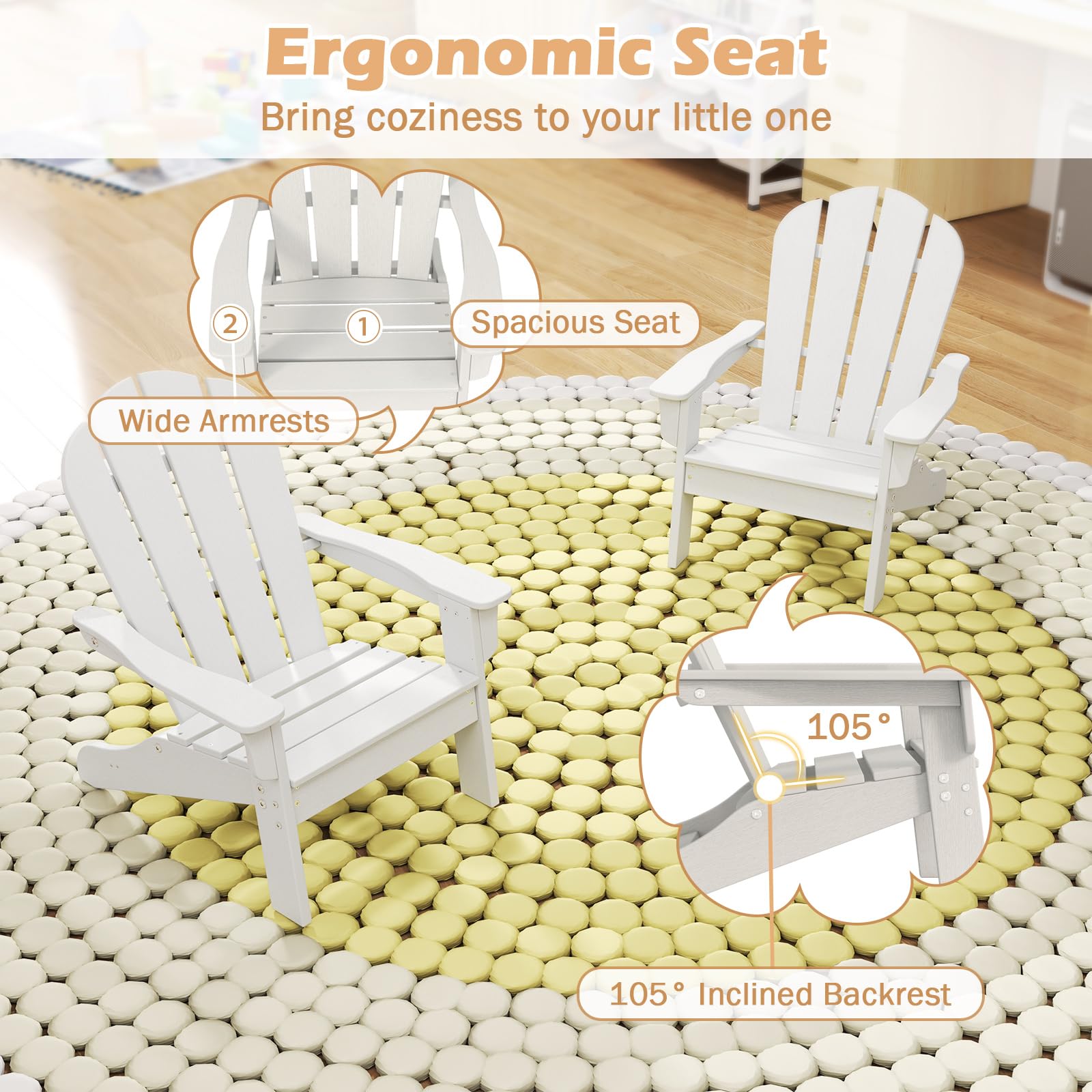 Costzon Kids Adirondack Chair Set of 4 - All-Weather HDPE Outdoor Children's Patio Chairs with Armrests for Ages 3-8 | Perfect for Garden, Lawn, Backyard & Fire Pit Gatherings (White)