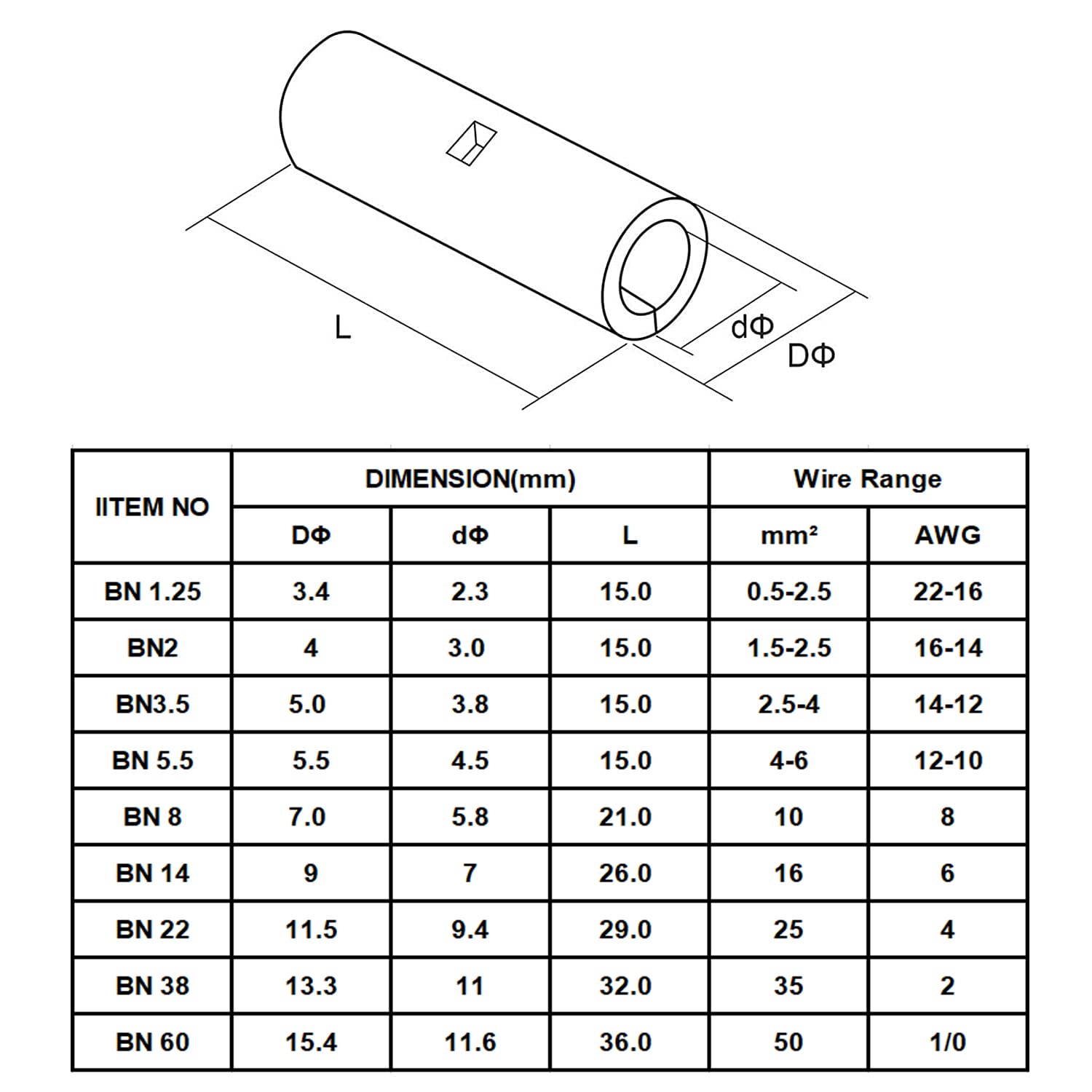 10 Pcs Non-Insulated Butt Connectors - AWG #4 Electrical Wire Crimp Terminals for Automotive, Marine & Home Wiring Projects