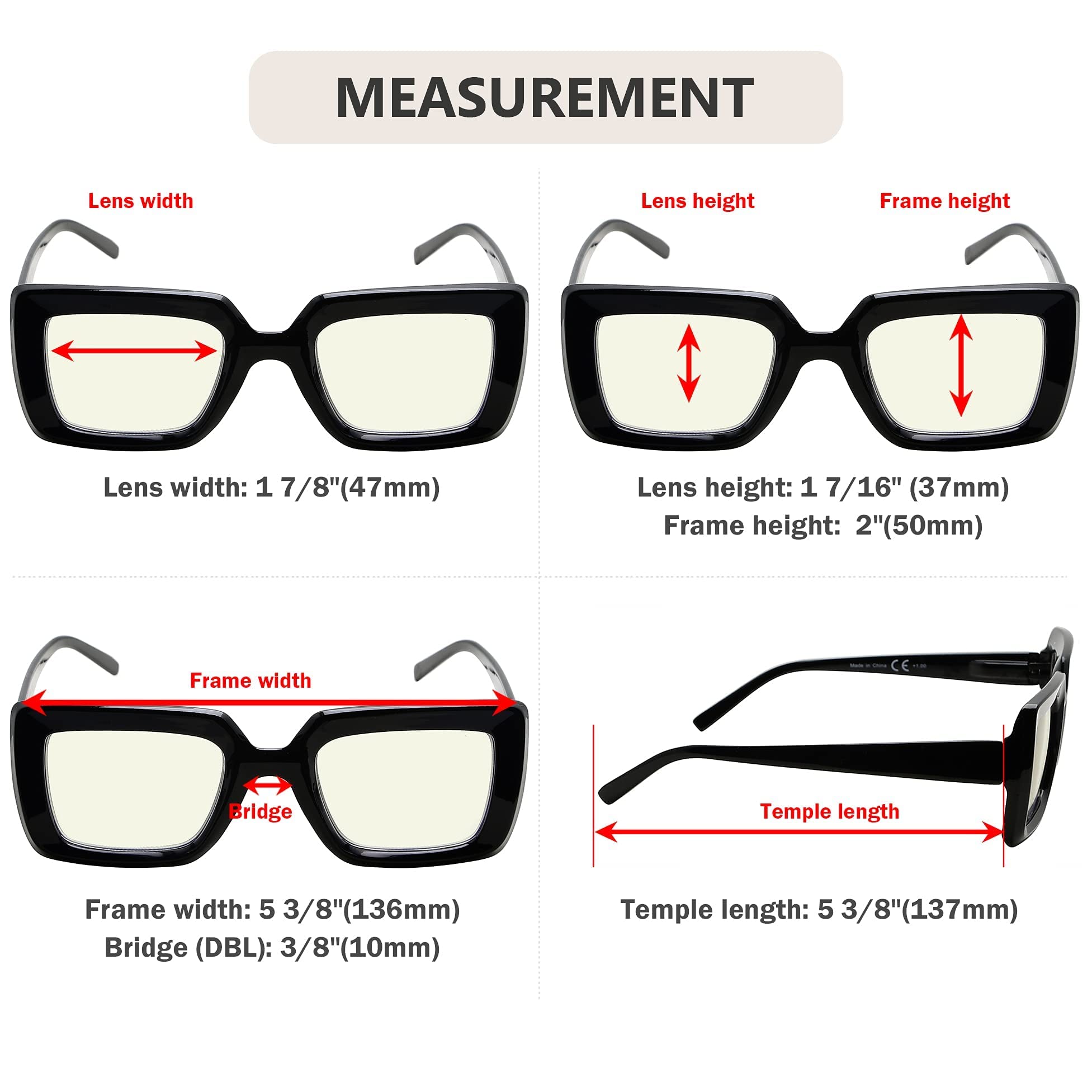 Eyekepper 4-Pack Blue Light Blocking Reading Glasses for Women, +0.75 Strength, Square Computer Glasses for Screen Time & Digital Eye Strain Relief - Perfect for Office Work, Gaming, and Online Reading
