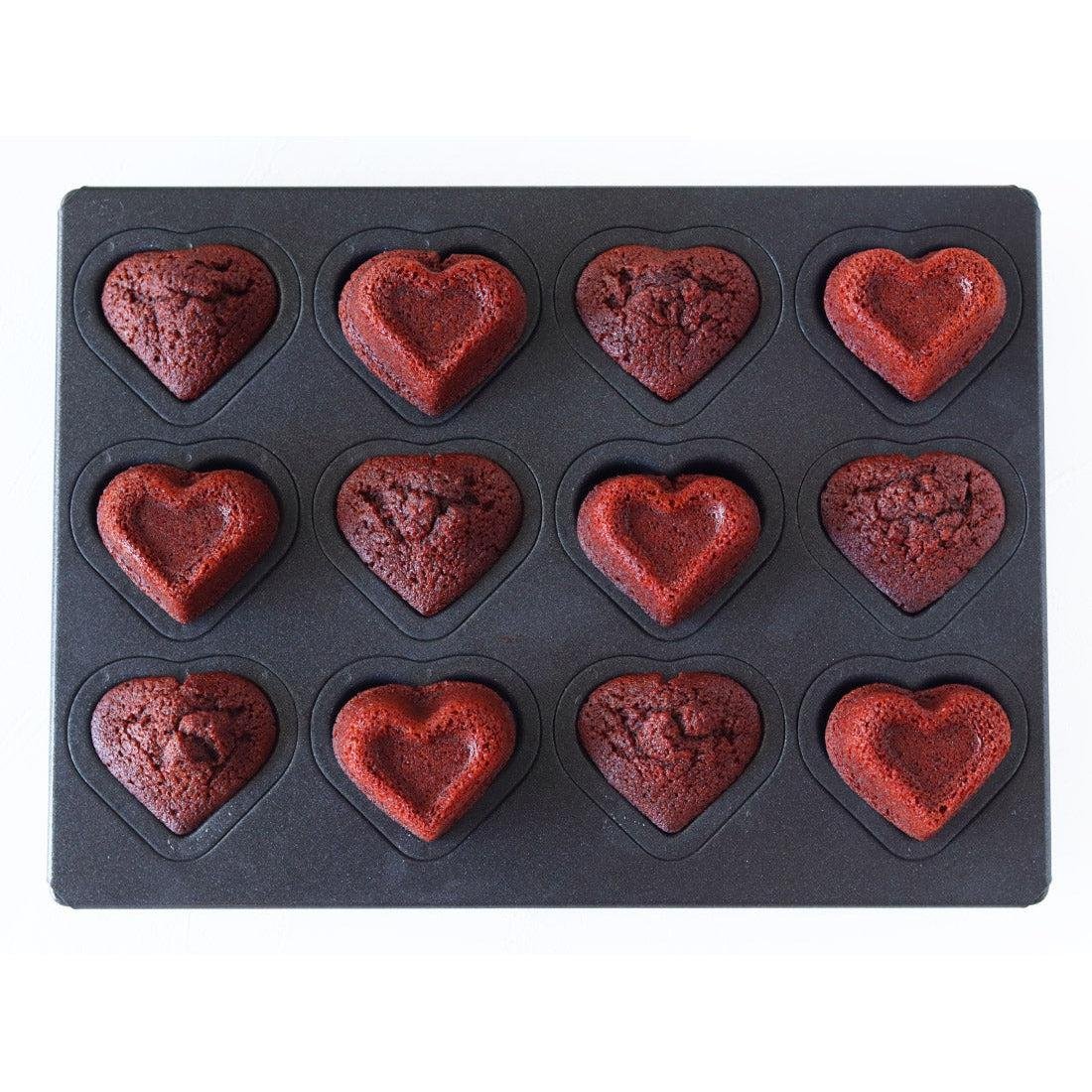 Matsunaga Double Heart Cake Mold - Non-Stick Teflon Coated 12-Well Baking Pan for Cupcakes, Muffins & Desserts - Perfect for Valentine's Day, Weddings & Romantic Baking