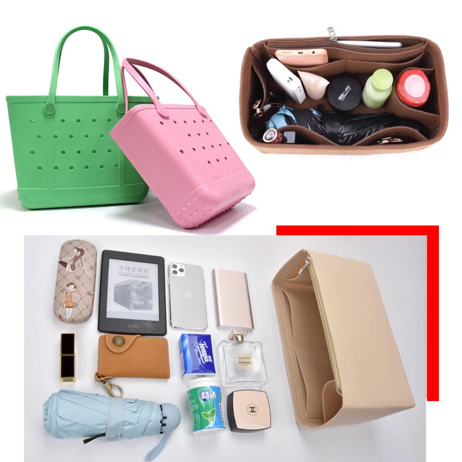 Lckaey Rubber Beach Bag Organizer - Tote Divider Pouch for Bo Bags, Travel & Pool Accessories