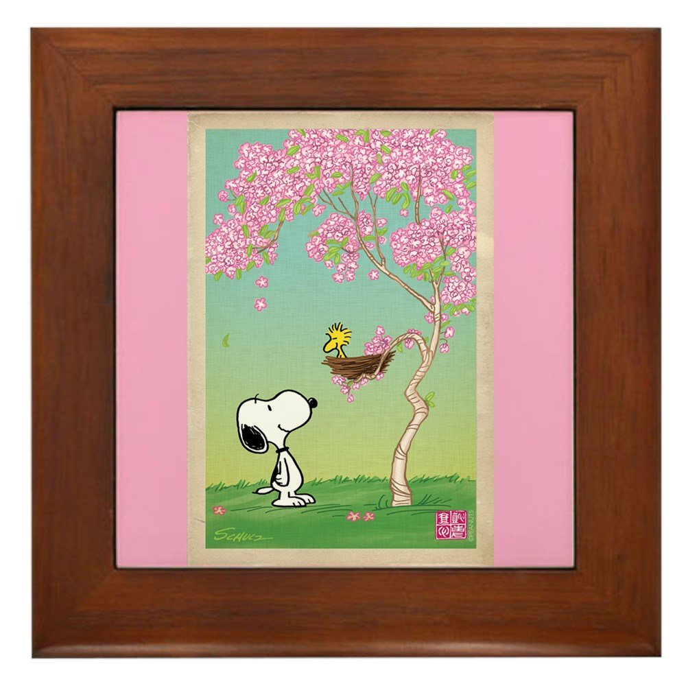 Woodstock in The Cherry Blossoms Framed Tile - Vintage Hippie Wall Art Decor for Home & Office - Perfect for Living Room, Bedroom, or Gift Giving
