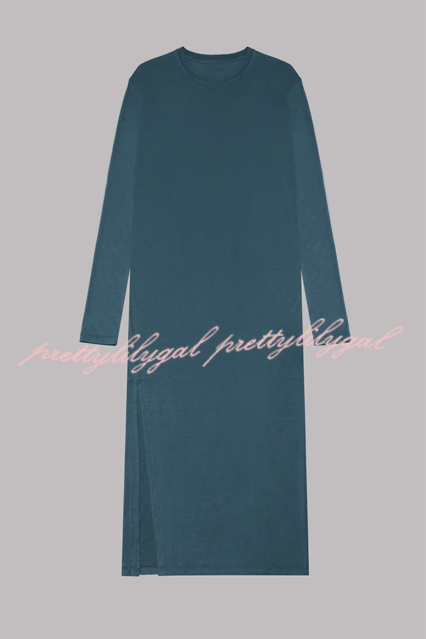 Bedisse Cotton Blend Long Sleeve Relaxed Slit Midi Dress - Comfortable Casual & Work Wear for Women | Perfect for Office, Date Night & Weekend Outings