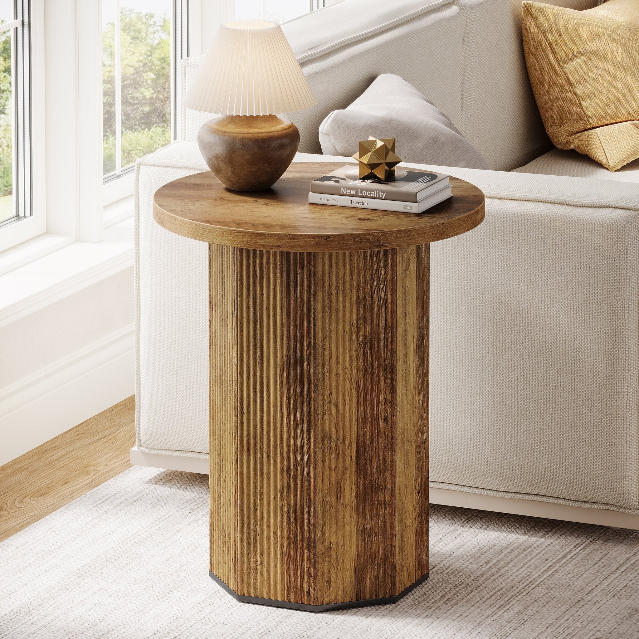 Round End Table with Stable Pedestal - Narrow Side Table & Nightstand for Living Room, Bedroom, or Office - Perfect for Small Spaces & Home Decor