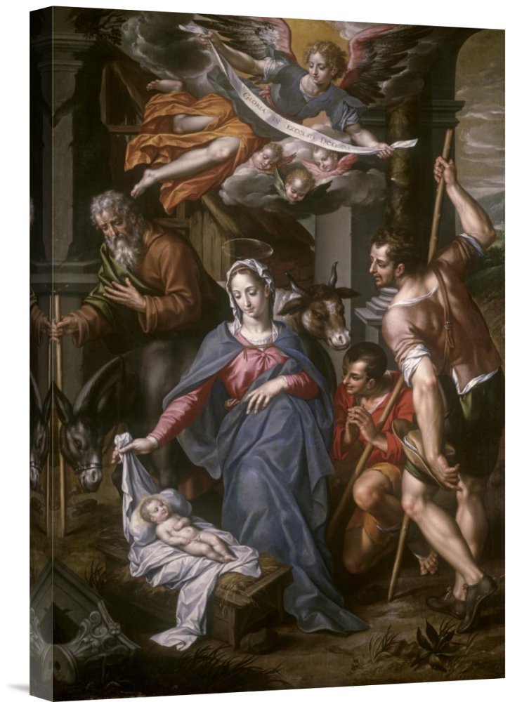 Budget Hendrik De Clerck The Adoration of The Shepherds Canvas Wall Art Print - Gallery Wrap Giclee Reproduction for Home & Office Decor - Perfect for Living Room, Bedroom or Gift
