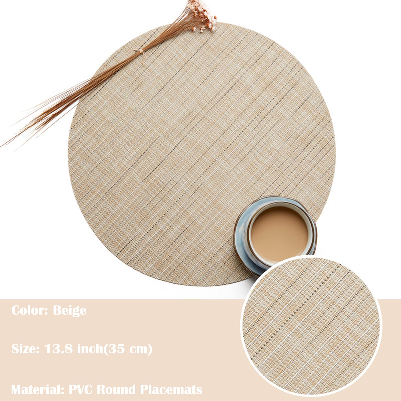 Round Woven Placemats Set of 6 - 13.8 Inch Washable Non-Slip Table Mats for Dining, Christmas Decor, Wedding & Party - Beige Home Decor Accessories | Perfect for Holiday Gatherings, Dinner Parties & Everyday Use