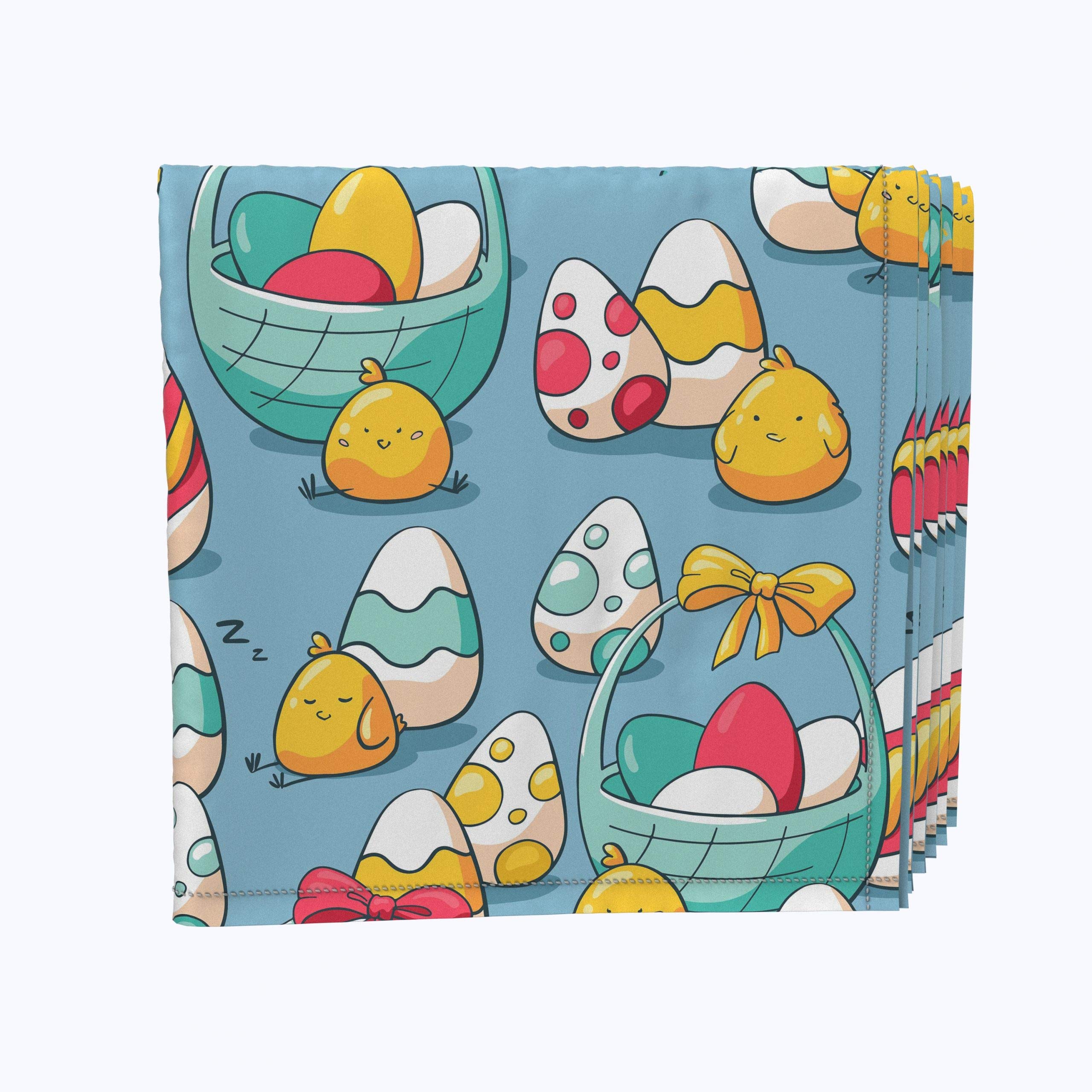 Premium Machine Washable 100% Milliken Polyester Table Linens Set - 12-Piece Napkin Collection with Charming Doodle Baby Birds & Baskets Design for Dining, Parties, and Outdoor Entertaining