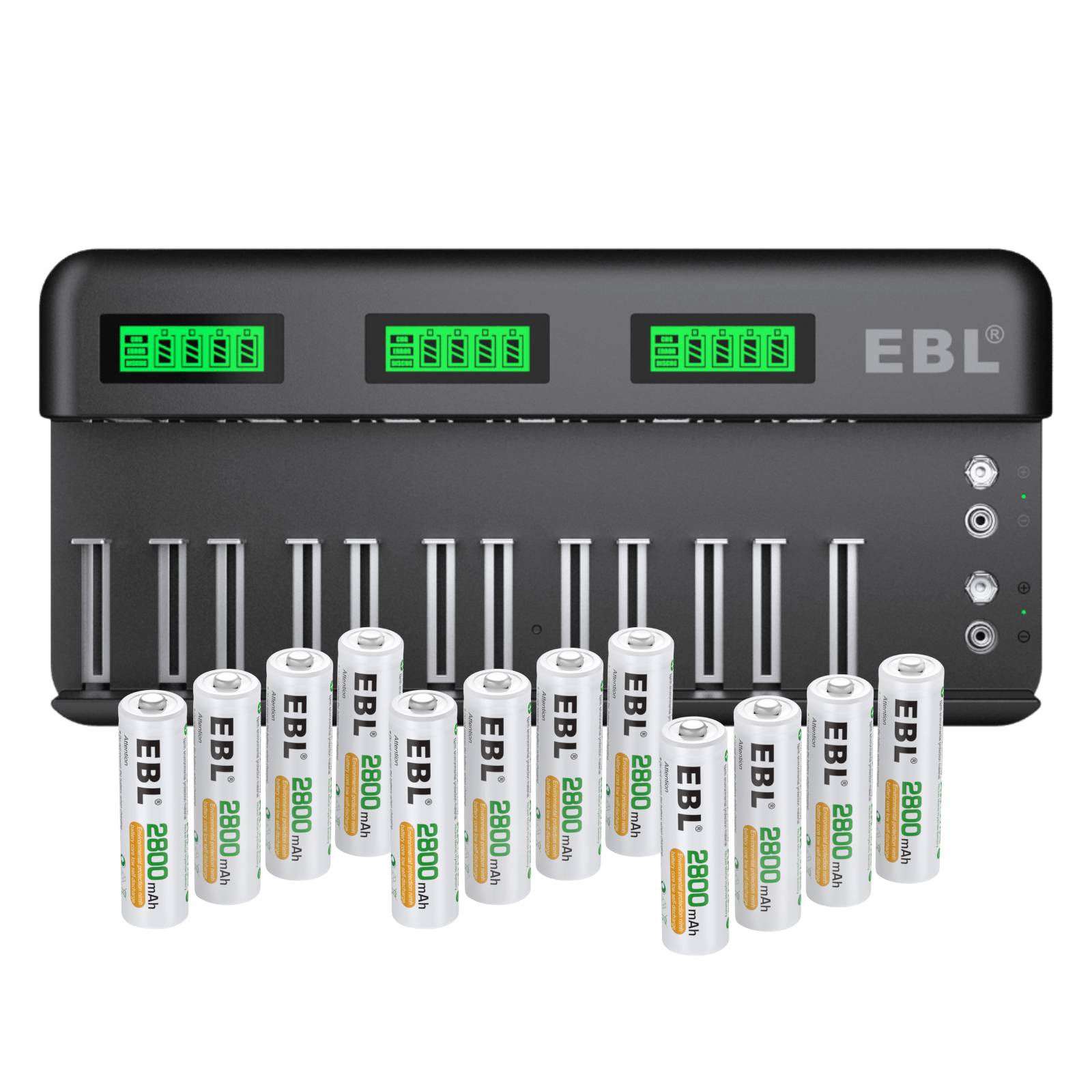 EBL 12+2 Bay Universal Battery Charger with 8 AA & 4 AAA 1.2V NiMH Rechargeable Batteries - Fast Charging for Cameras, Toys, Flashlights & Electronics