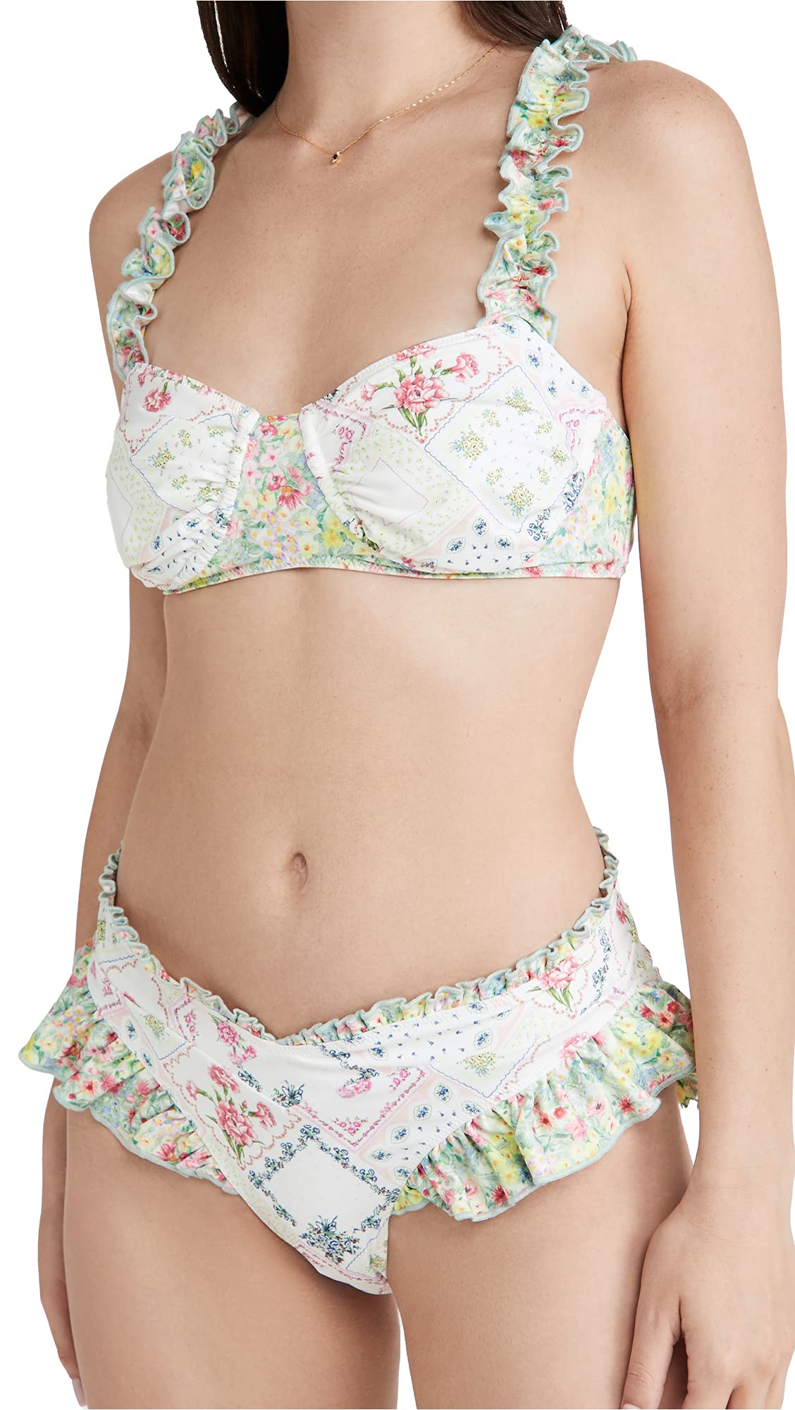 LOVESHACKFANCY Women's Annika Bikini Set - Sexy Floral Print Two Piece Swimsuit with Adjustable Straps for Beach, Pool & Summer Vacation