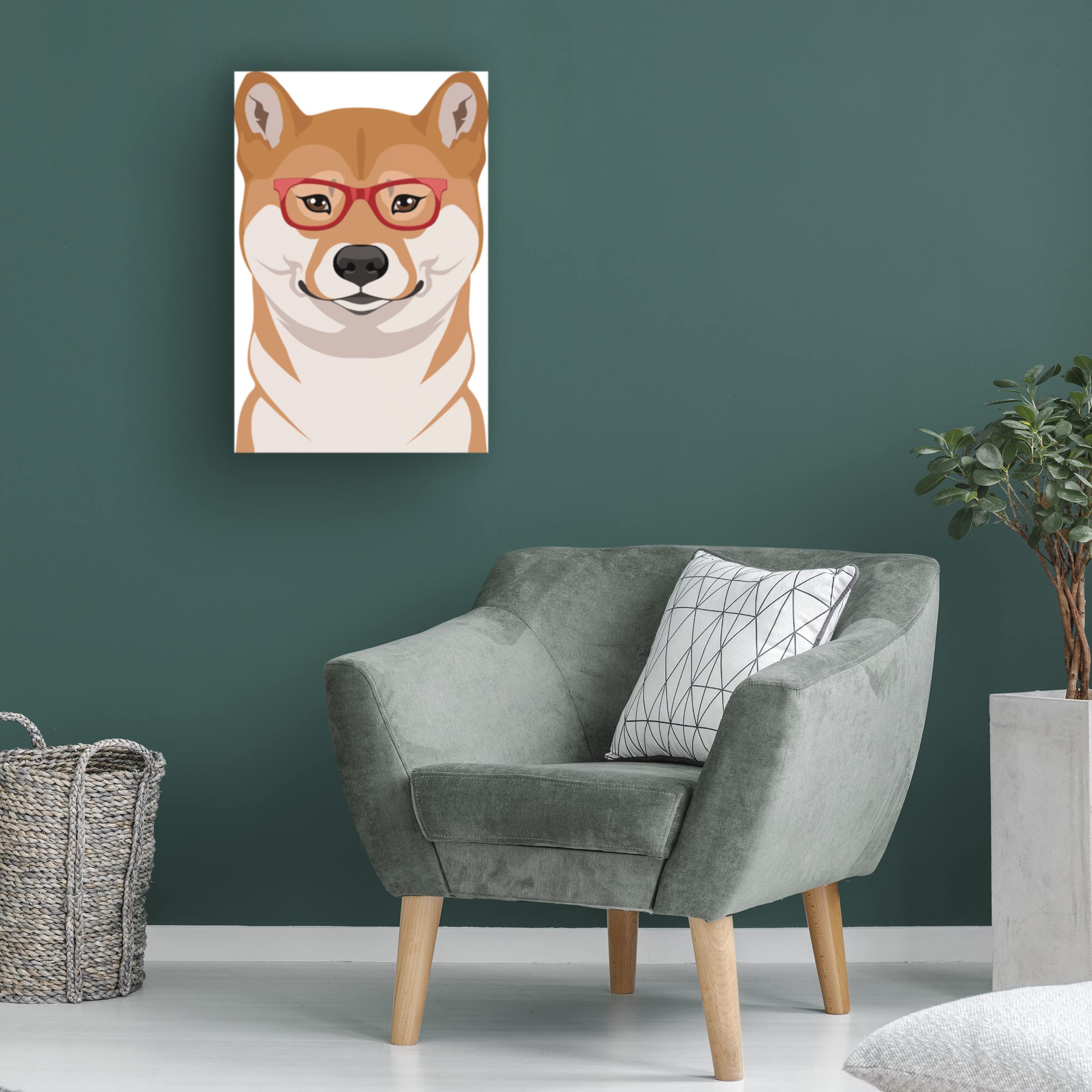 Shiba Inu Wearing Hipster Glasses Canvas Wall Art - Modern Dog Portrait Print for Living Room, Bedroom & Office Decor - Trademark Fine Art by Furbaby Affiliates