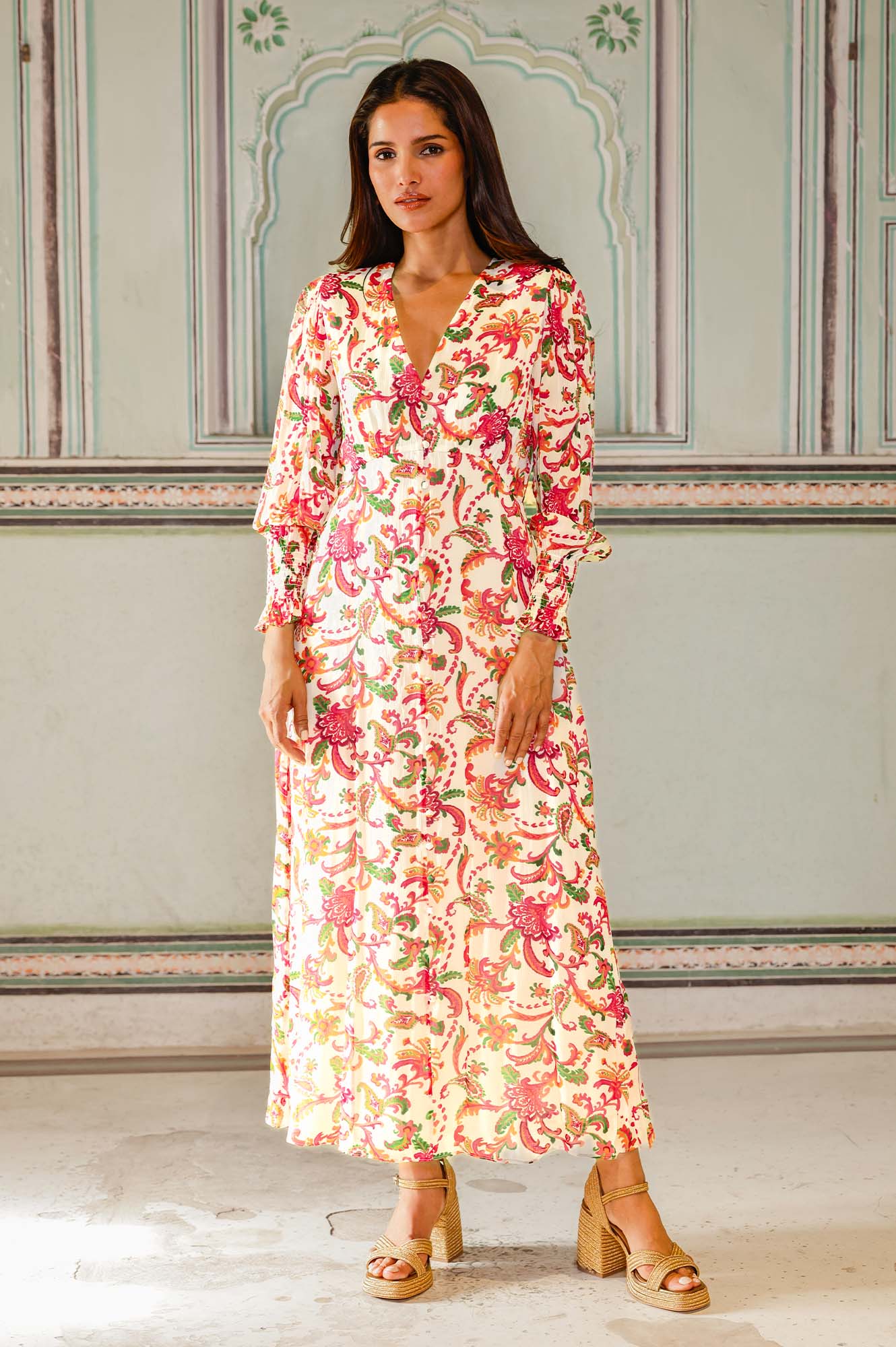 Long Sleeve Sally Anne Dress | Paisley Floral Print Women's Fashion Dress for Casual Wear, Office & Special Occasions