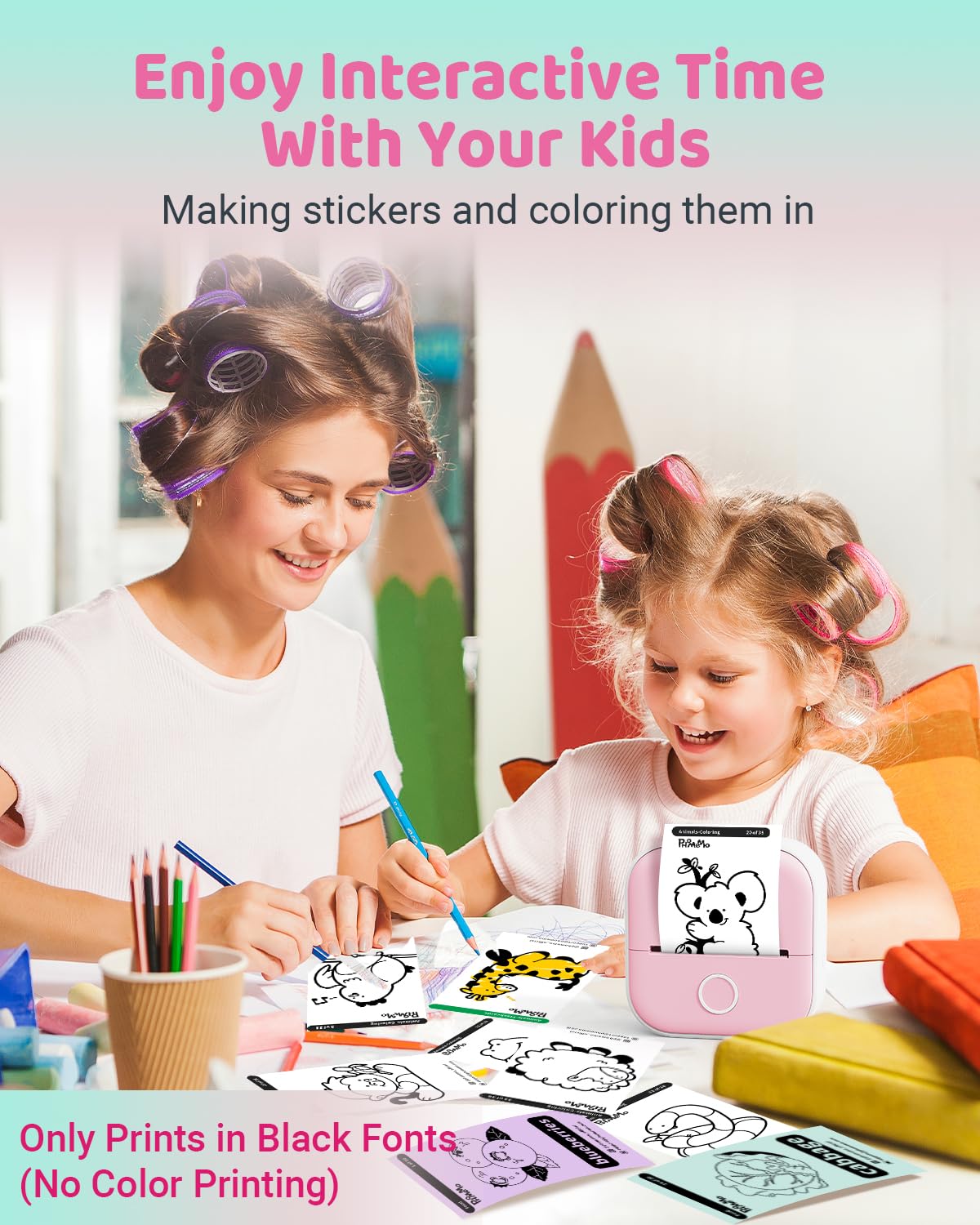 Wireless Mini Sticker Printer Machine - Portable Pocket Sticker Maker for iPhone & Android, T02 Thermal Label Printer with 3 Rolls Paper for Journaling, Memos, Receipts & DIY Crafts | Perfect for Scrapbooking, Planner Decoration & Small Business Labeling