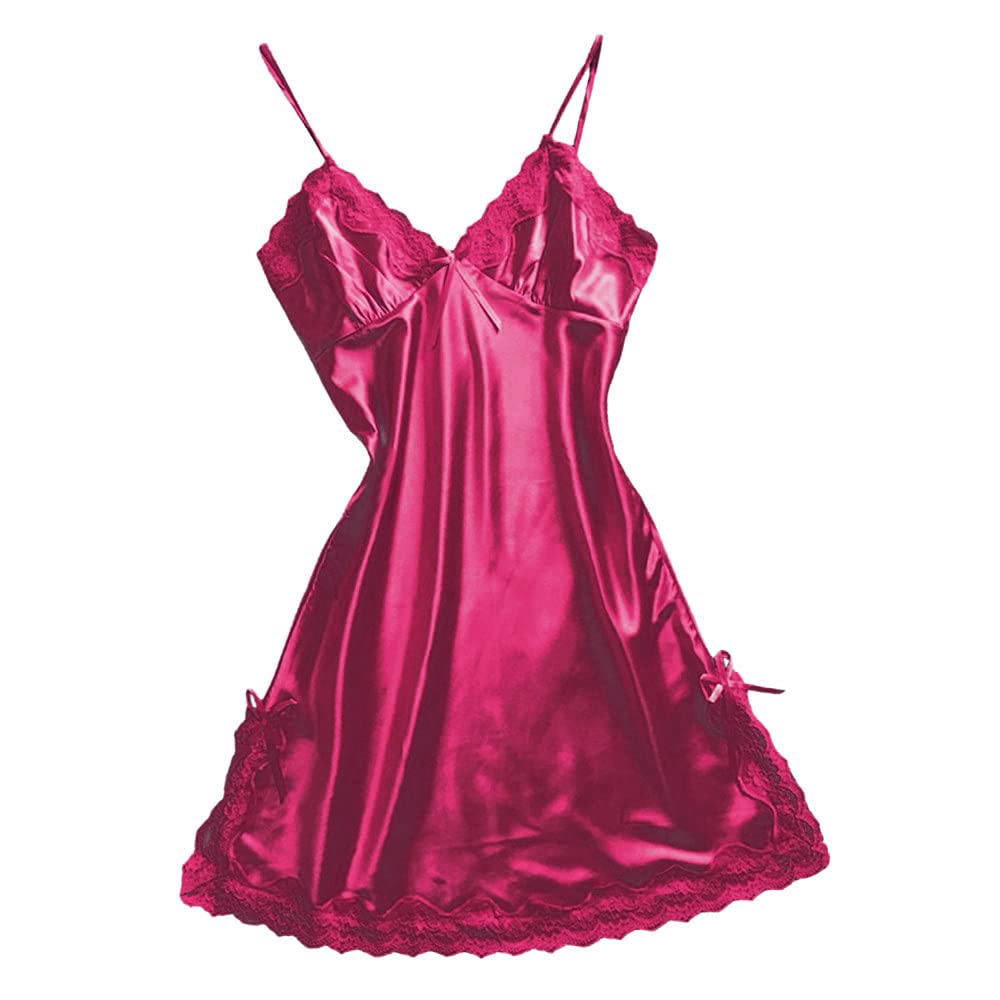 Sexy Women's Lace Satin Babydoll Nightgown - V-Neck Sling Short Skirt with Bowknot Detail | Comfortable Sleepwear & Lingerie for Women | Perfect for Valentine's Day, Honeymoon & Romantic Nights