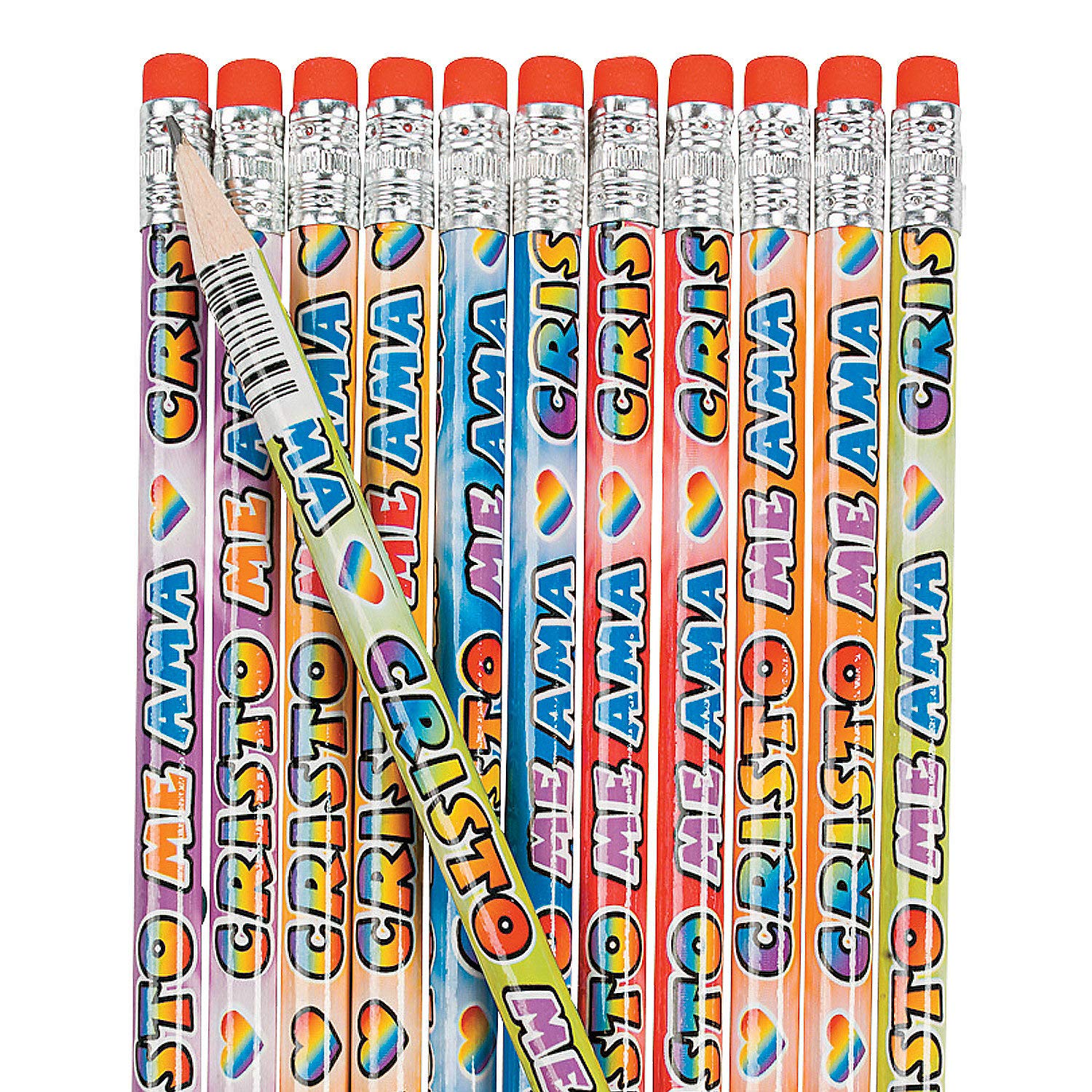 Fun Express Spanish Jesus Loves Me Printed Pencils - 24-Pack Inspirational Stationery for School, Bible Study & Gift Giving