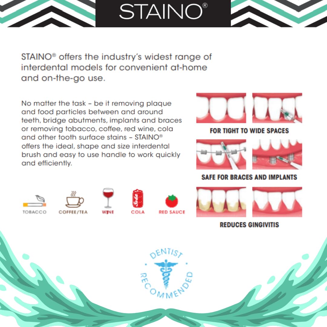 Staino Py·Co·Twin Dual Ended Interdental Brush with Extended Handle - Oral Care Dental Tools for Teeth Cleaning (Tapered Brush, Jumbo Size, 72-Pack) - Perfect for Travel, Braces & Gum Health