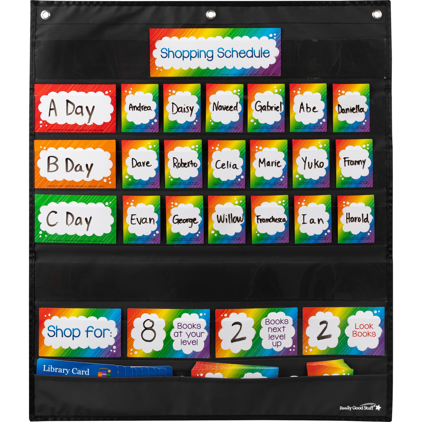 Really Good Stuff Book Shopping Pocket Chart with 58 Cards - Classroom Reading Organizer for Kids' Book Selection & Literacy Activities
